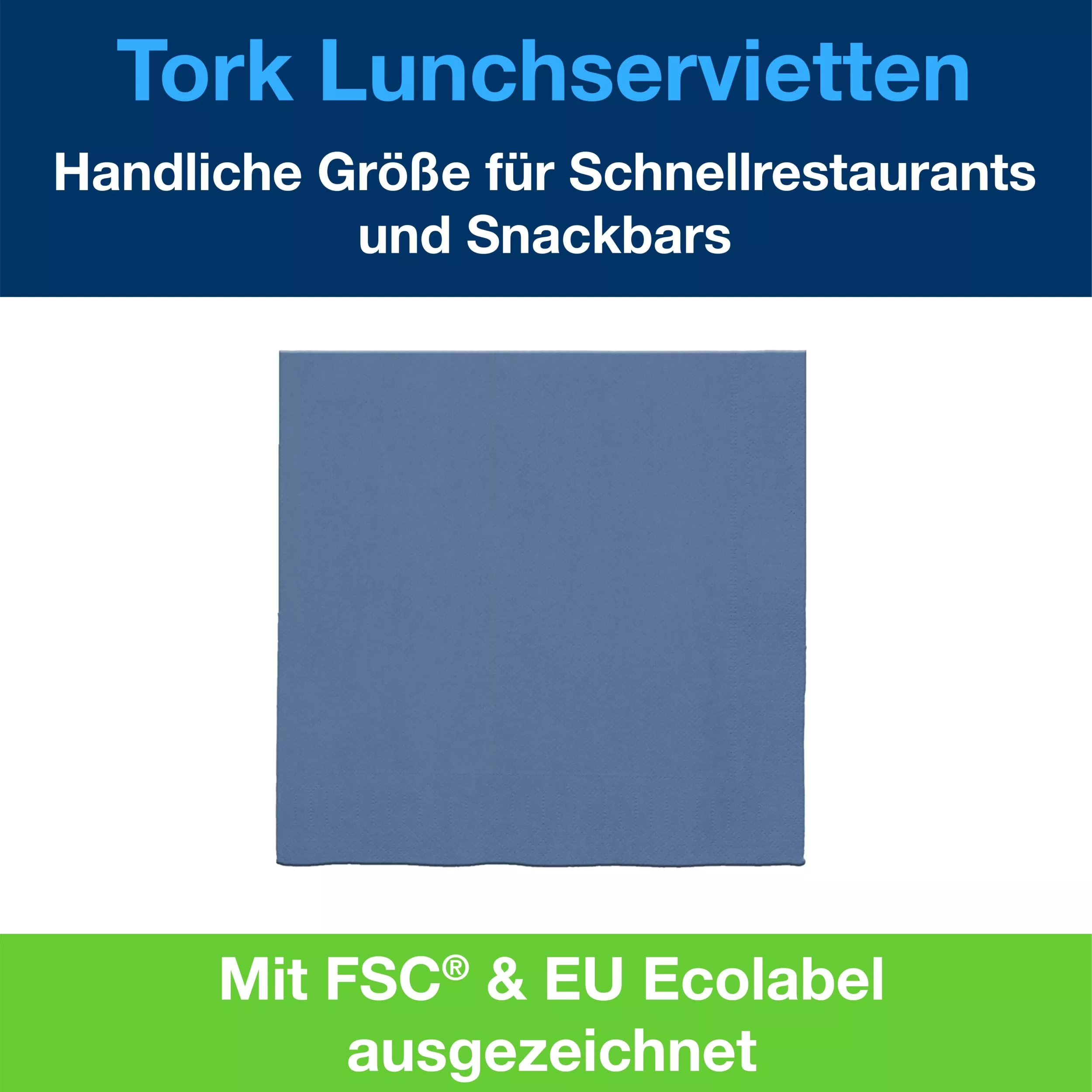 Tork Lunchservietten Dunkelblau, 1/4-Falz, 1-lagig, 33 cm × 33 cm, 8 × 500 Servietten, 509302