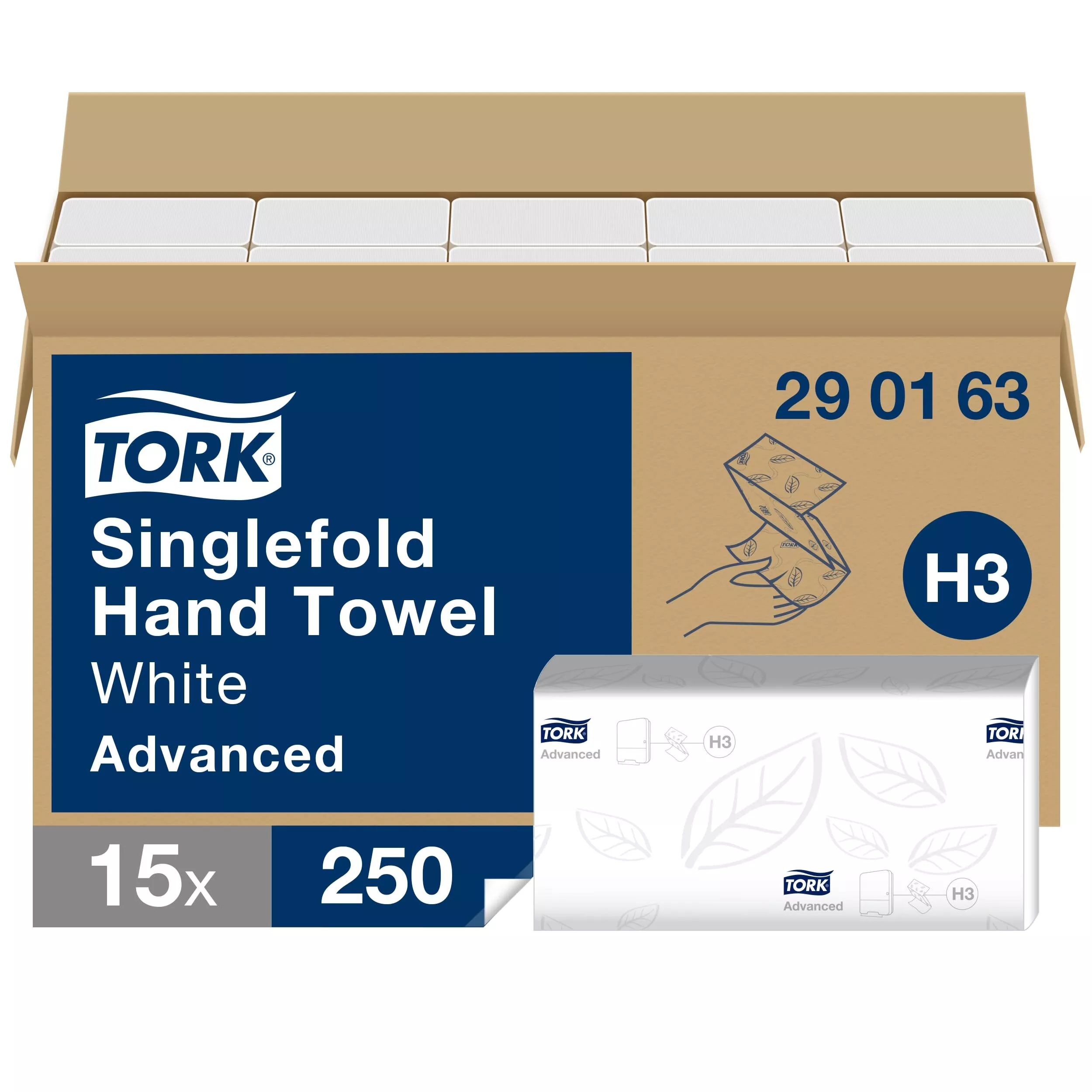 Tork weiche Zickzack-Handtücher Weiß H3, Advanced-Qualität, 15 × 250 Tücher, 290163