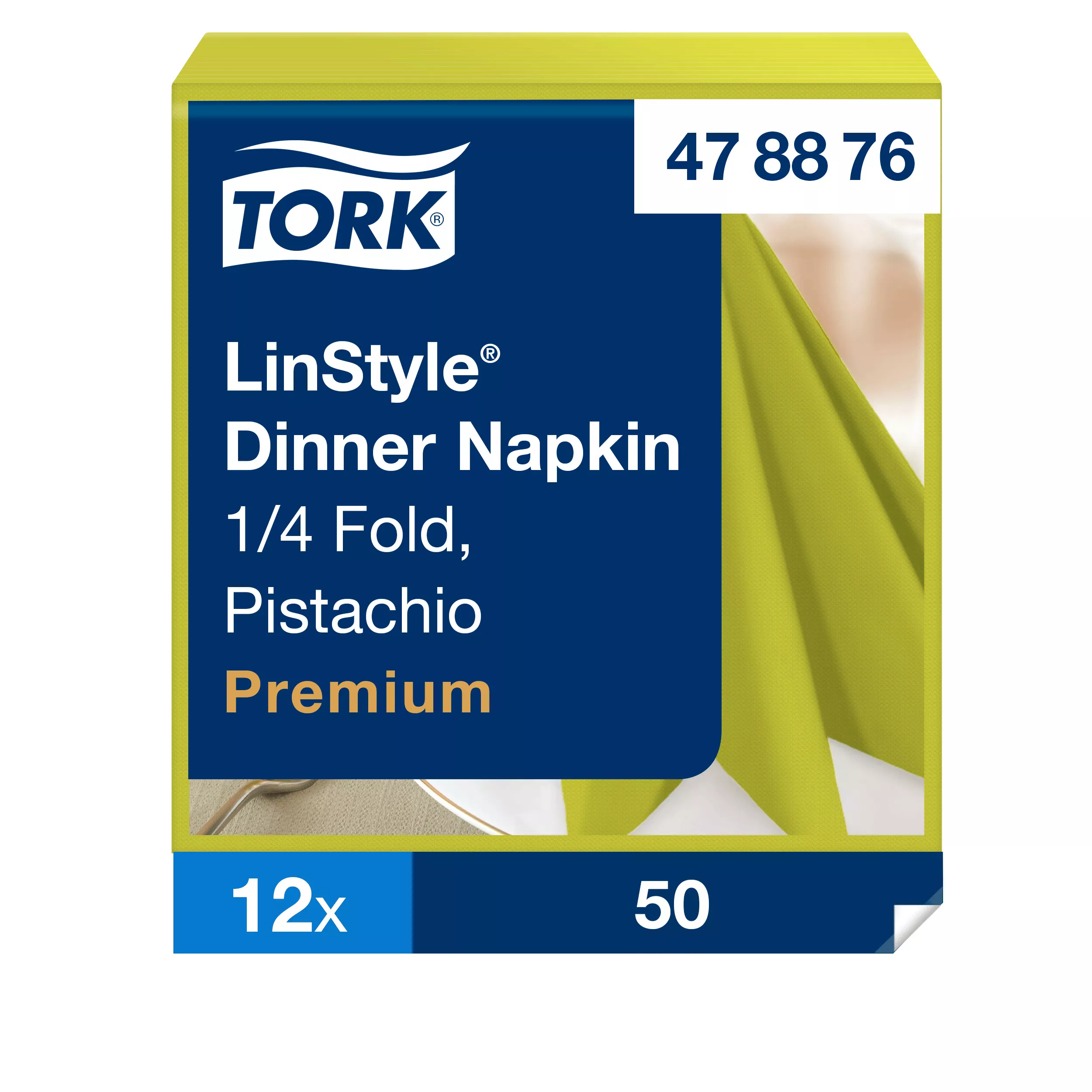 Tork LinStyle® Dinnerservietten Pistazie, 1/4‑Falz, 39 cm × 39 cm, 12 × 50 Servietten, 478876