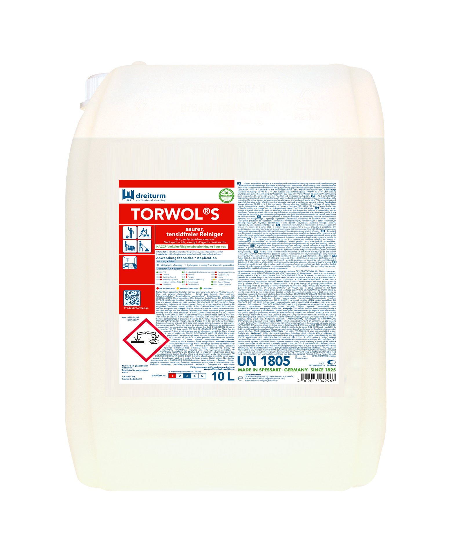 Dreiturm Torwol S – Saurer, tensidfreier Reiniger – 10L Kanister