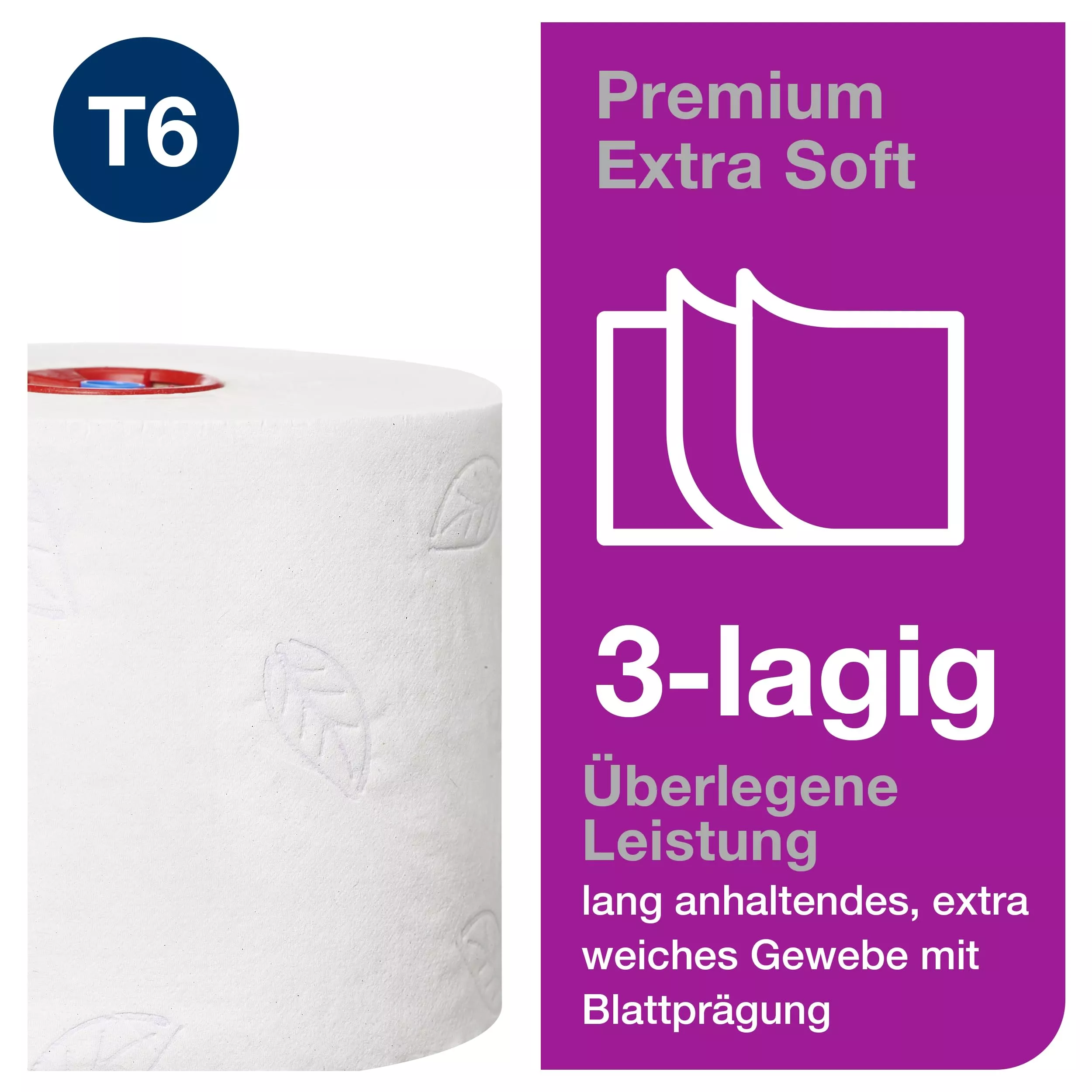 Tork extra weiche Midi Toilettenpapierrolle Weiß T6, Premium, 3-lagig, 27 Rollen, 127510