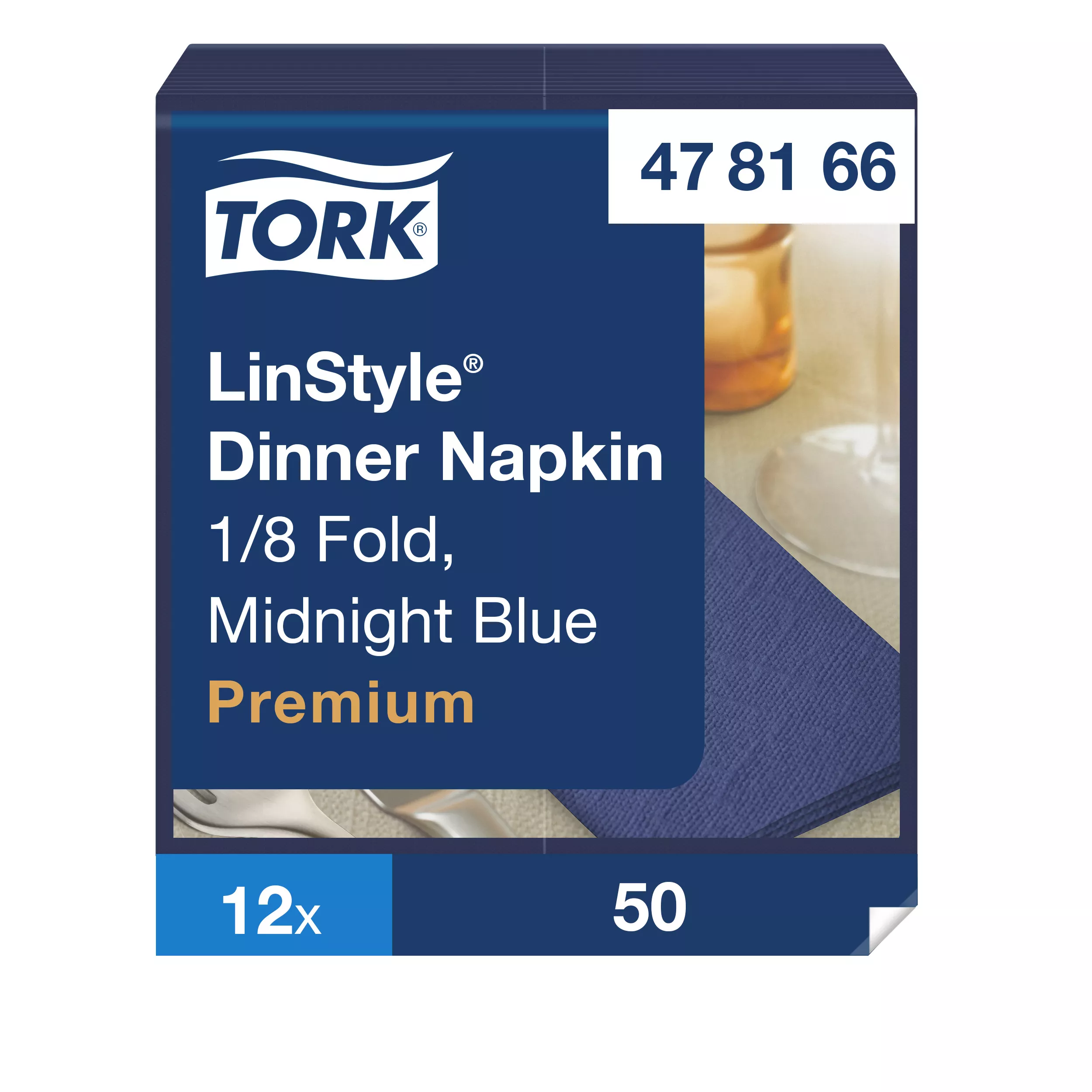 Tork LinStyle® Dinnerservietten Mitternachtsblau, 1/8‑Falz, 40 cm × 39 cm, 12 × 50 Servietten, 478166