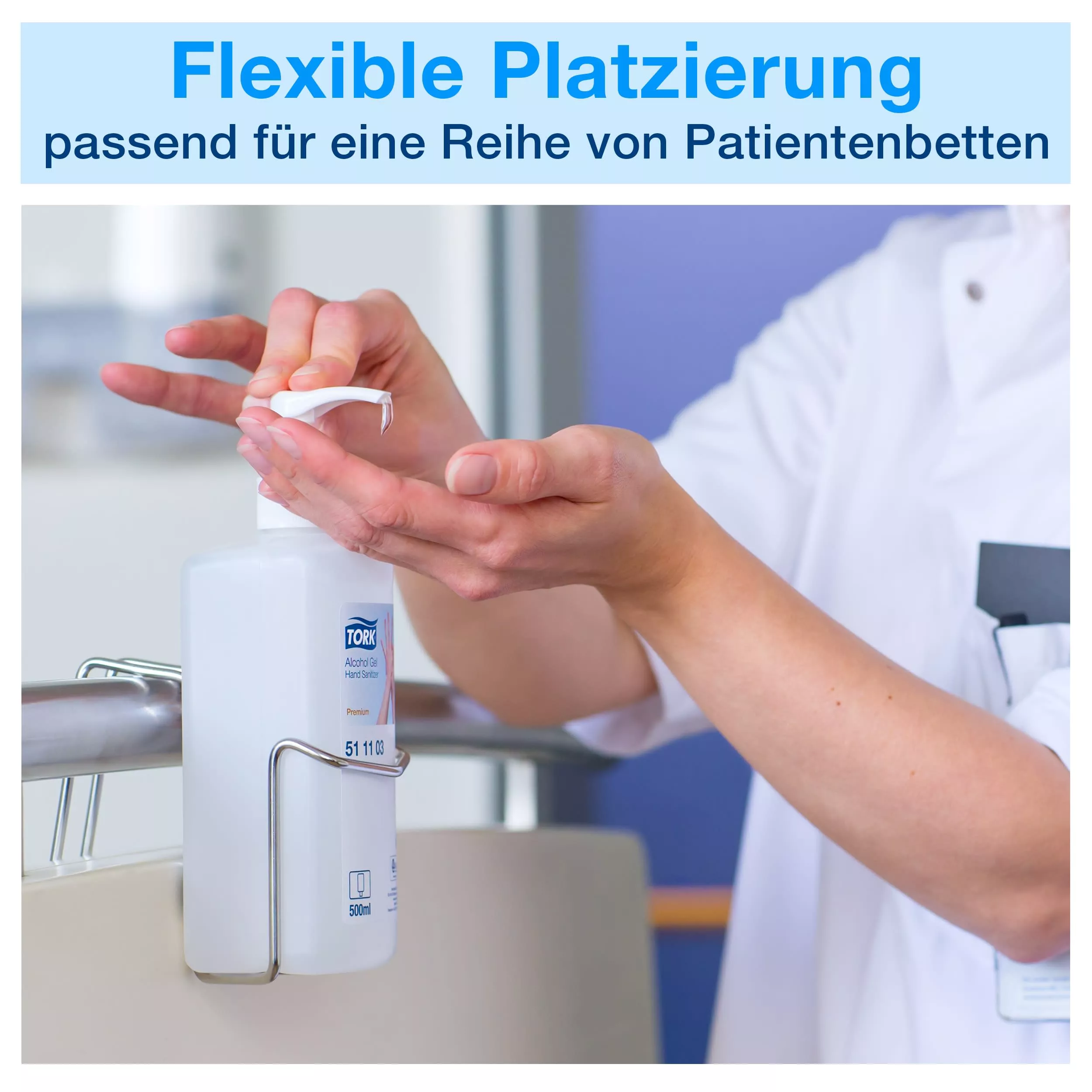 Tork Betthalterung für 500 ml Händedesinfektionsmittel Edelstahl, flexible Platzierung, 511050 (x20)