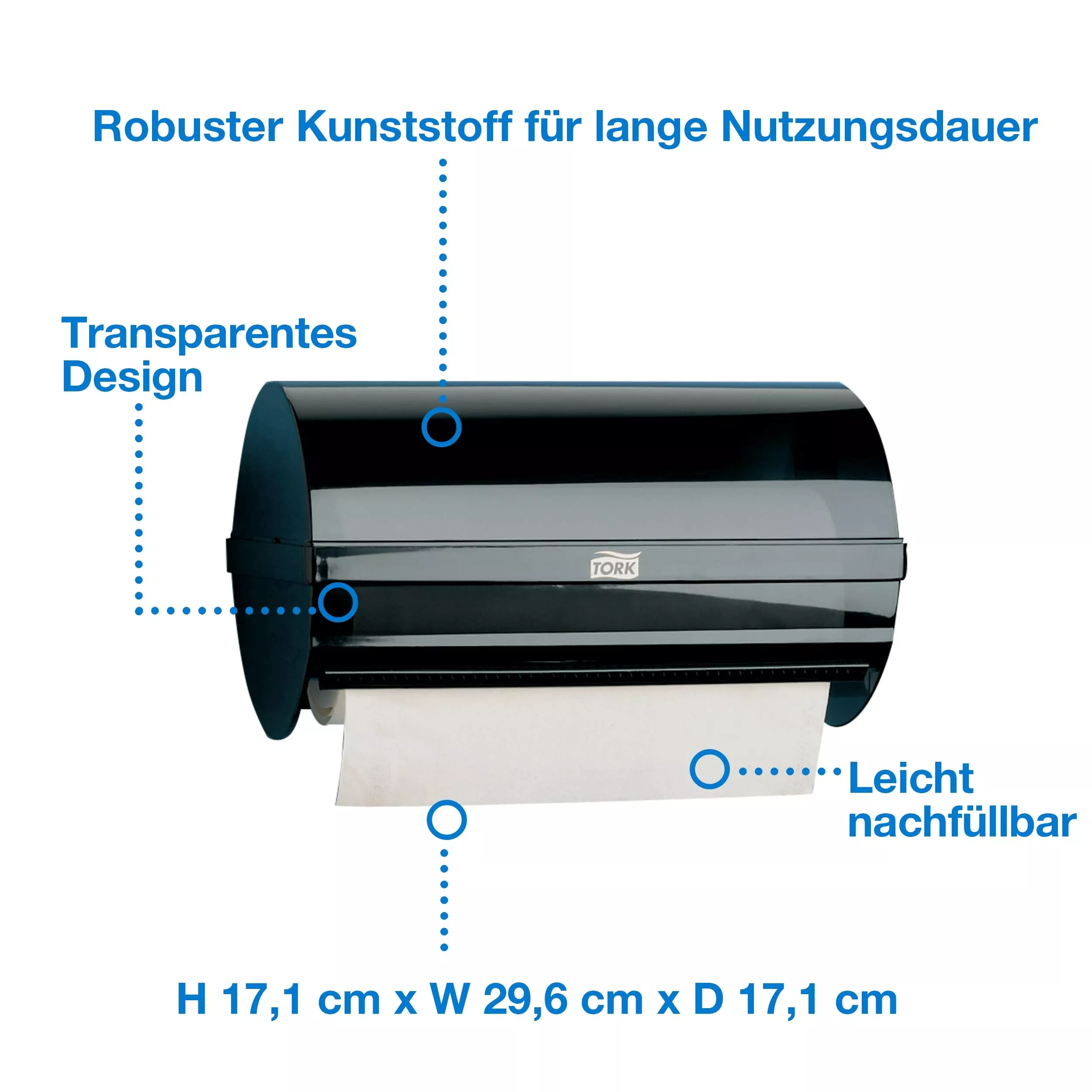 Tork Kleinrollenspender mit Wandhalterung Schwarz W5, hygienisch umschlossene Rolle, 209167