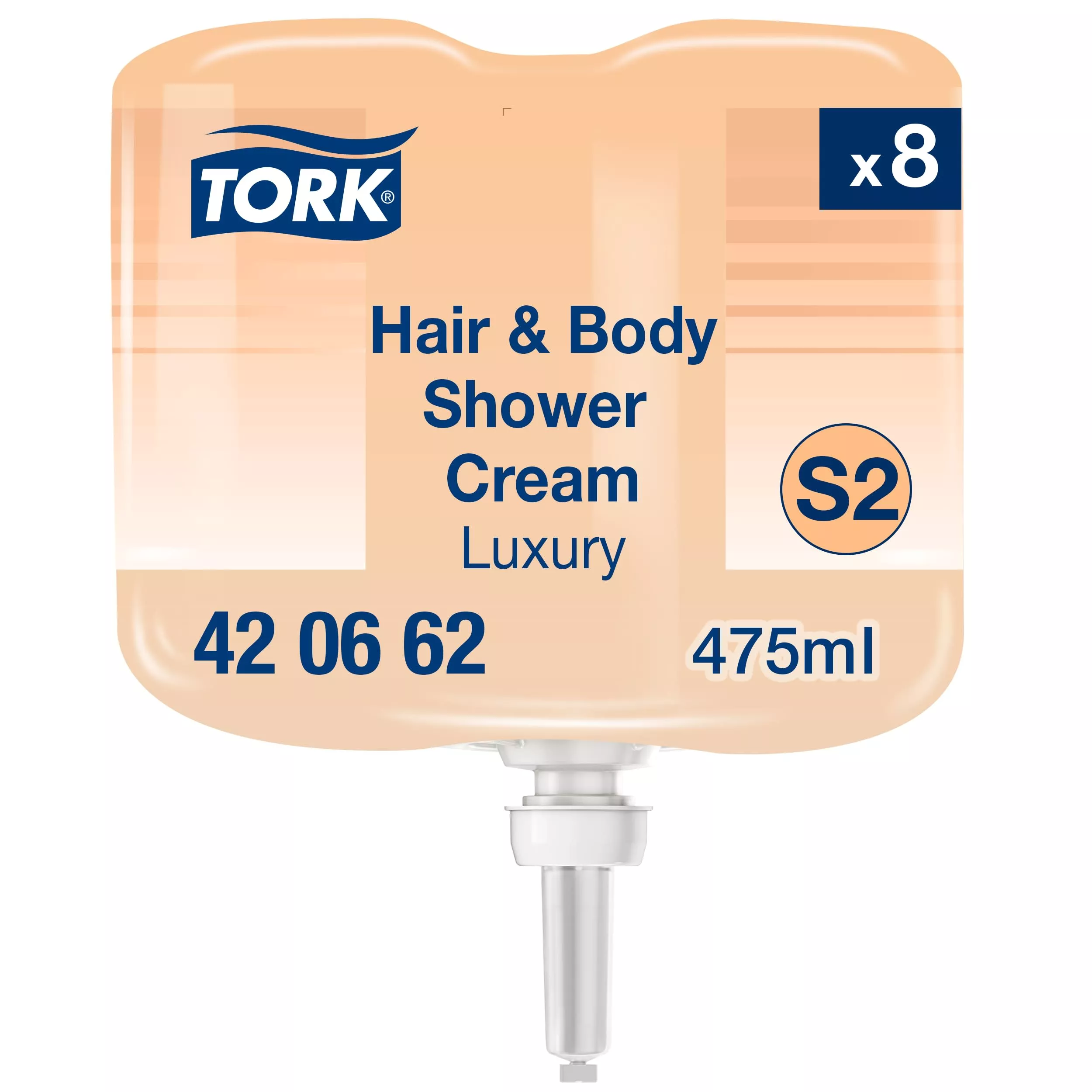 Tork luxuriöse 3‑in‑1 Hair & Body Mini-Duschcreme S2, Argan-Vanille-Duft, 8 × 475 ml, 420662