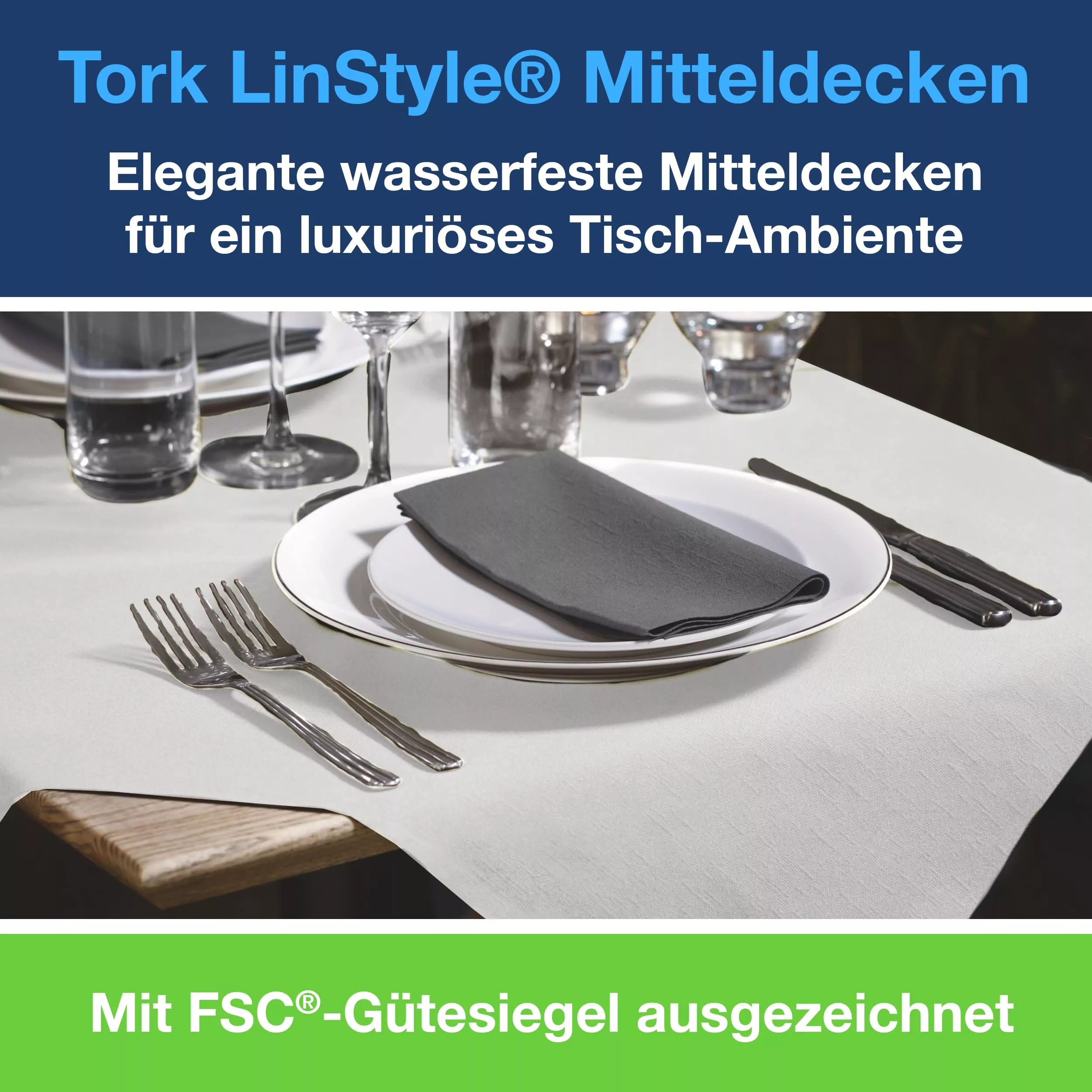 Tork LinStyle® Mitteldecke Weiß, robust, 1-lagig, 80 cm × 80 cm, 5 × 20 Mitteldecken, 474741