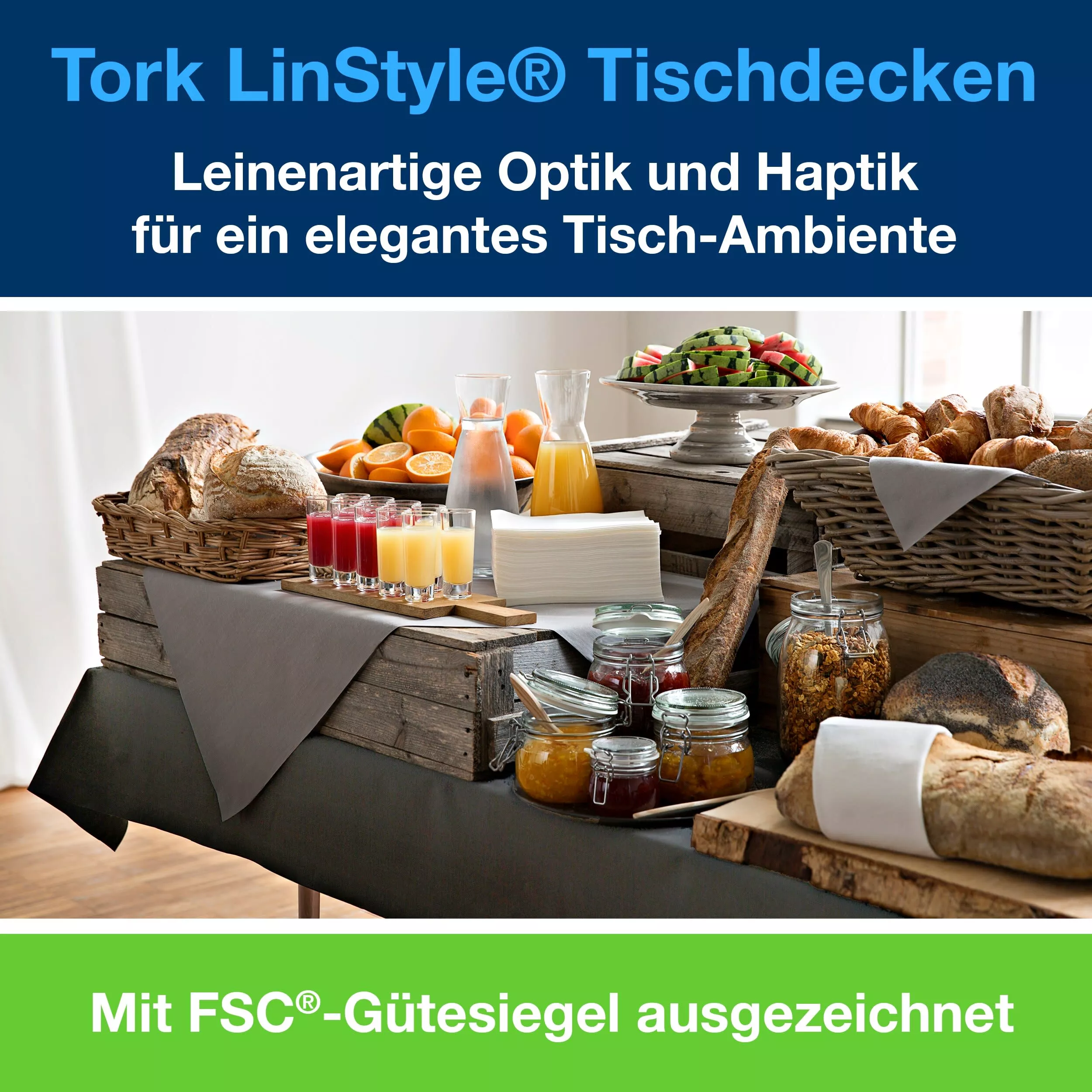 Tork LinStyle® Tischdecke gerollt Schwarz, robust, 1-lagig, 20 m × 120 cm, 2 Rollen, 474585