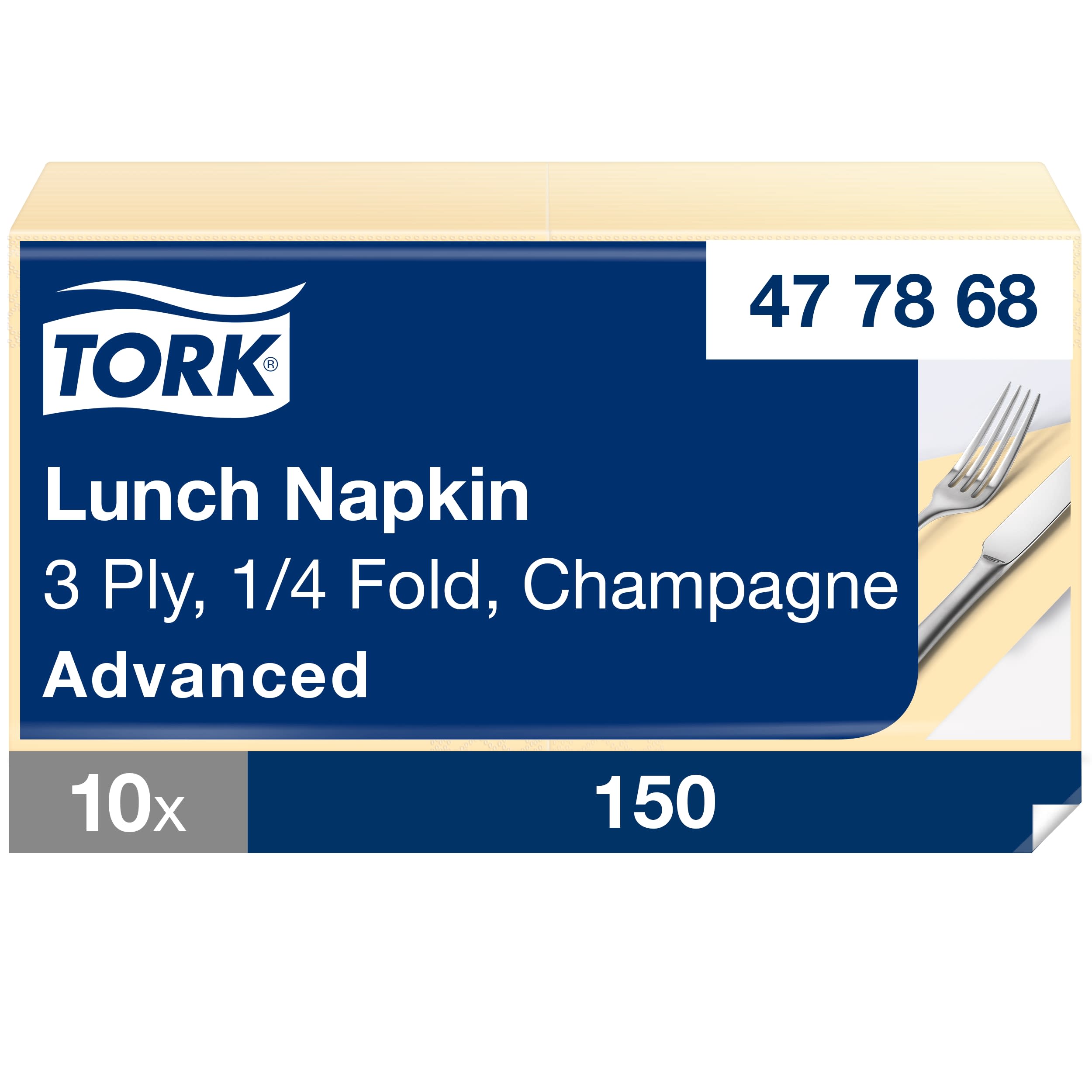 Tork Soft Lunchservietten Champagner, 1/4-Falz, 3-lagig, 33 cm × 33 cm, 10 × 150 Servietten, 477868