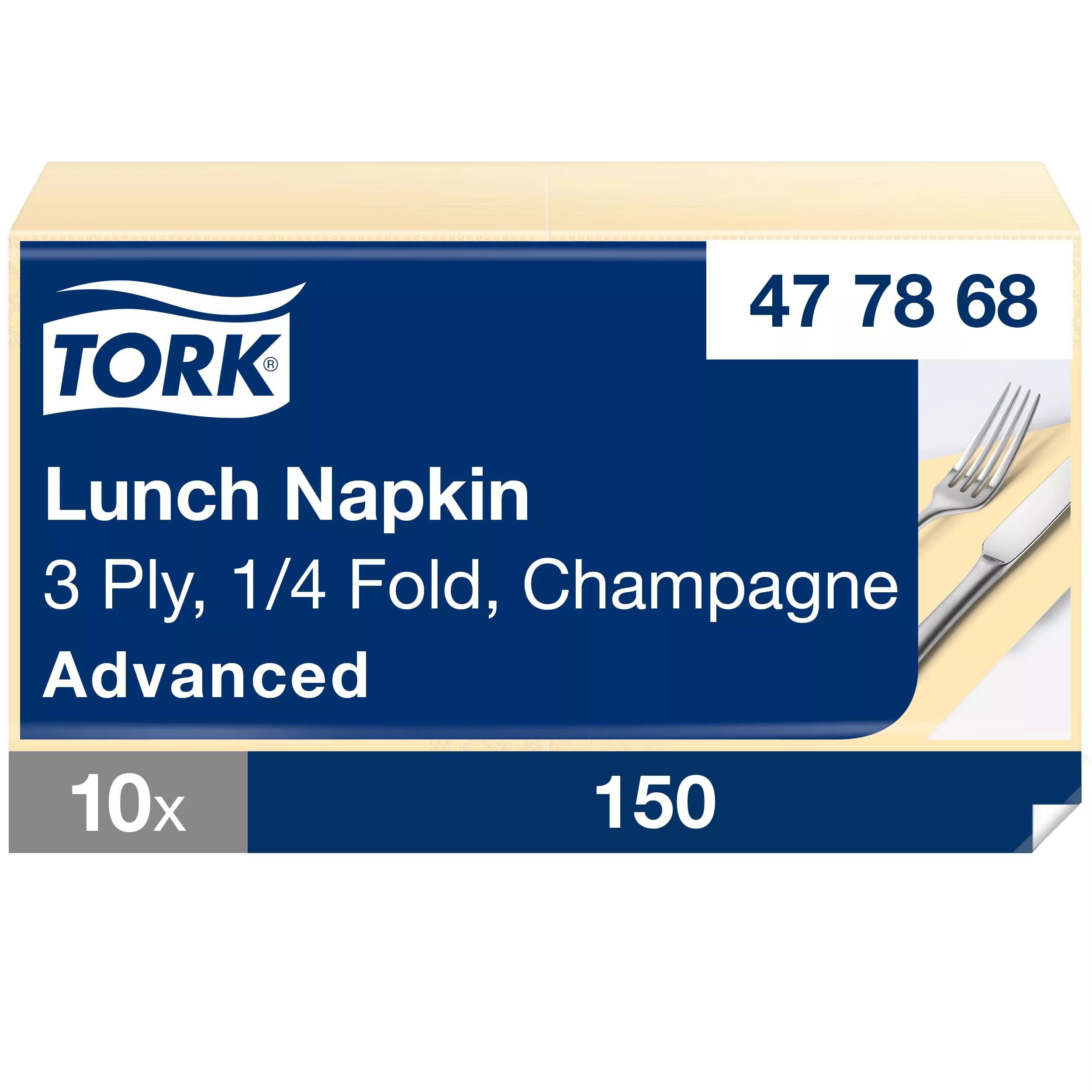 Tork Soft Lunchservietten Champagner, 1/4-Falz, 3-lagig, 33 cm × 33 cm, 10 × 150 Servietten, 477868