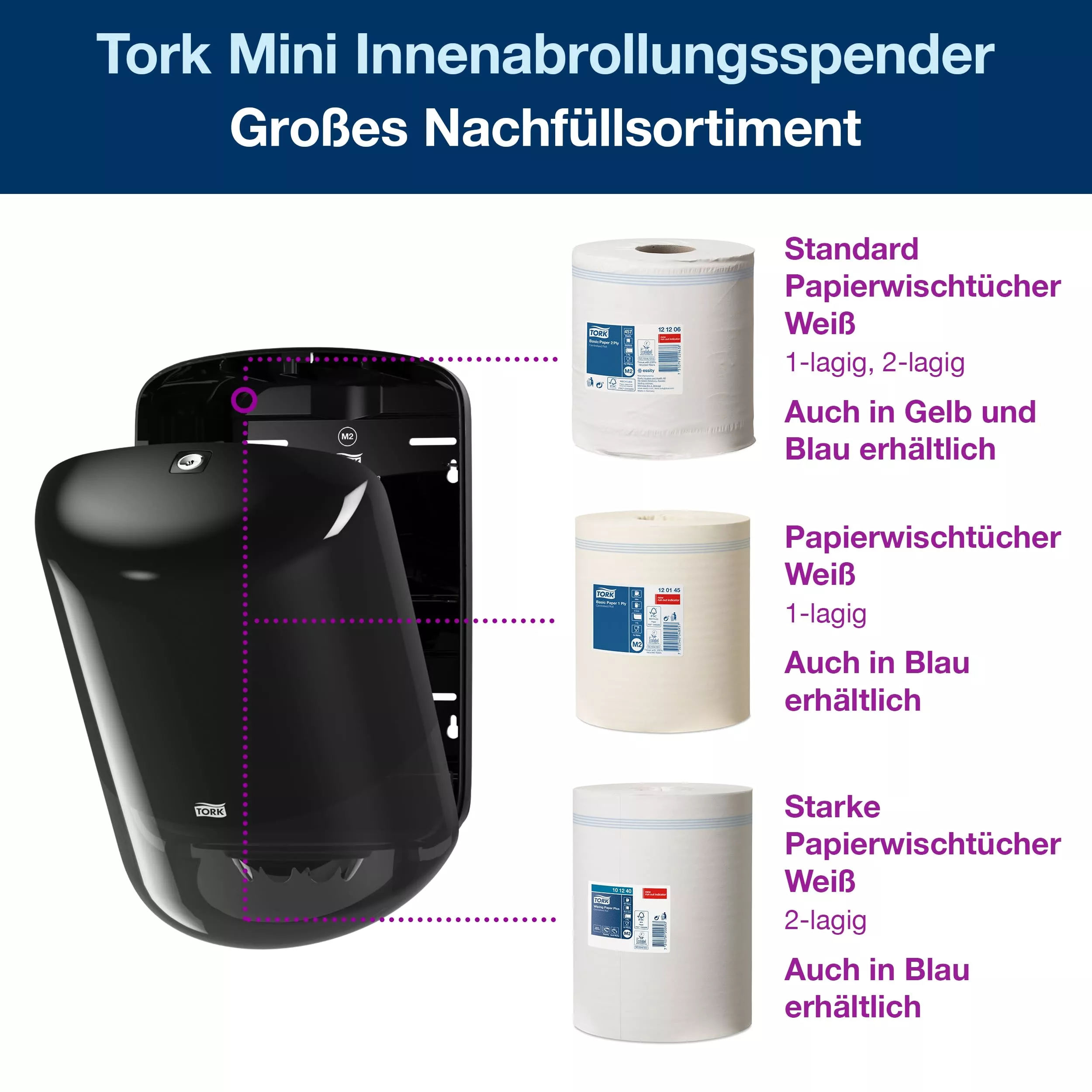 Tork Innenabrollungsspender Schwarz M2, Einhändige Bedienung, Elevation Linie, 559008