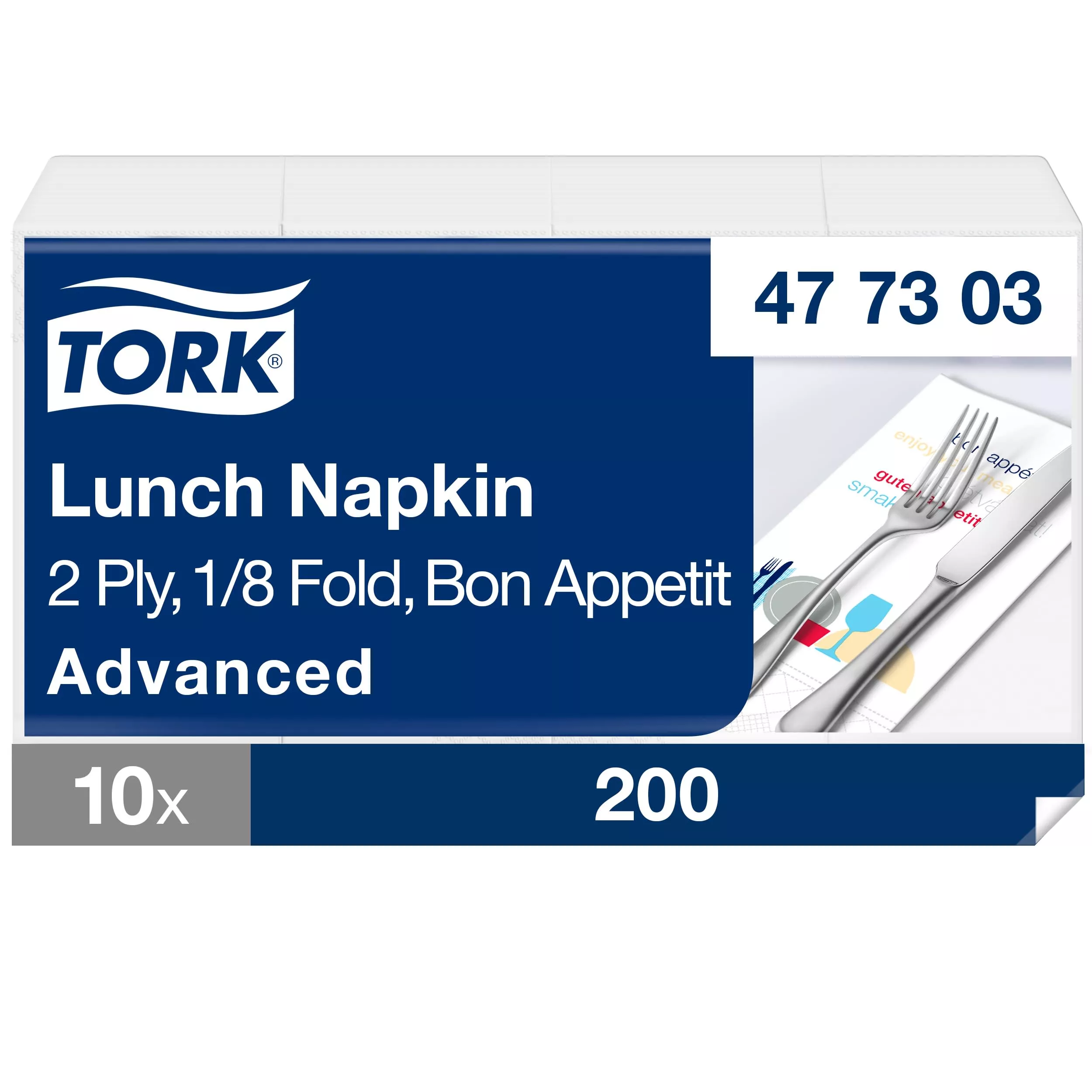 Tork Guten Appetit Lunchserviette, 1/8-Falz, 2-lagig, 33 cm × 33 cm, 10 × 200 Servietten, 477303