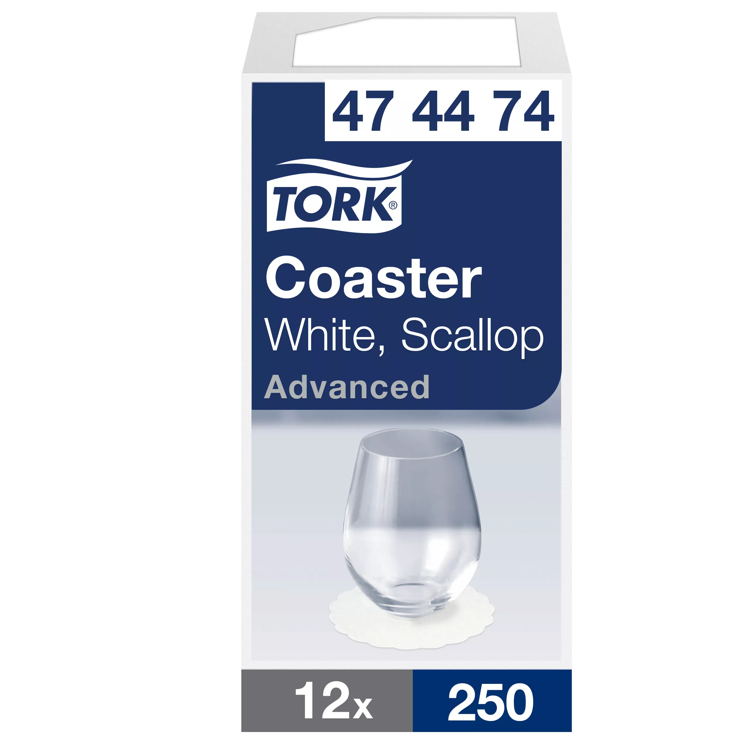 Tork Runde Papieruntersetzer Weiß muschelgewellt, Extradick, 12 × 250 Untersetzer, 474474