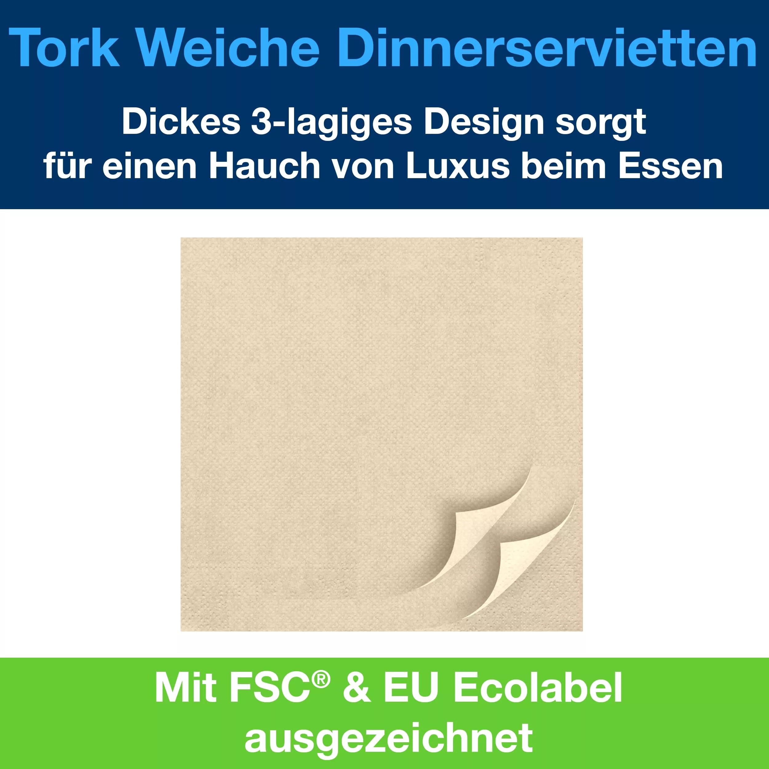 Tork Soft Dinnerservietten Sand, 1/4‑Falz, 3‑lagig, 40 cm × 39 cm, 12 × 100 Servietten, 477583
