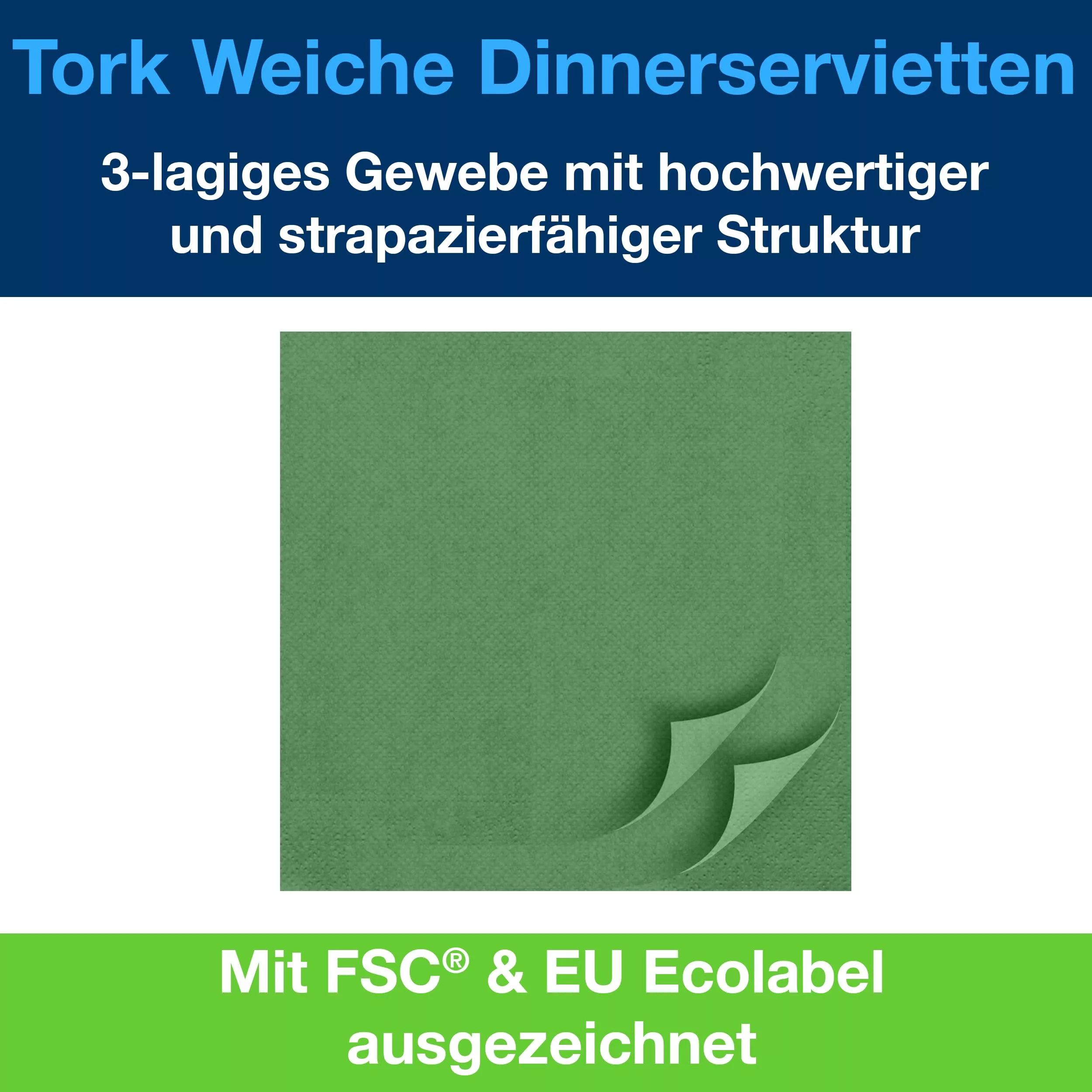 Tork Soft Dinnerservietten Dunkelgrün, 1/8‑Falz, 3‑lagig, 39 cm × 39 cm, 12 × 100 Servietten, 477617