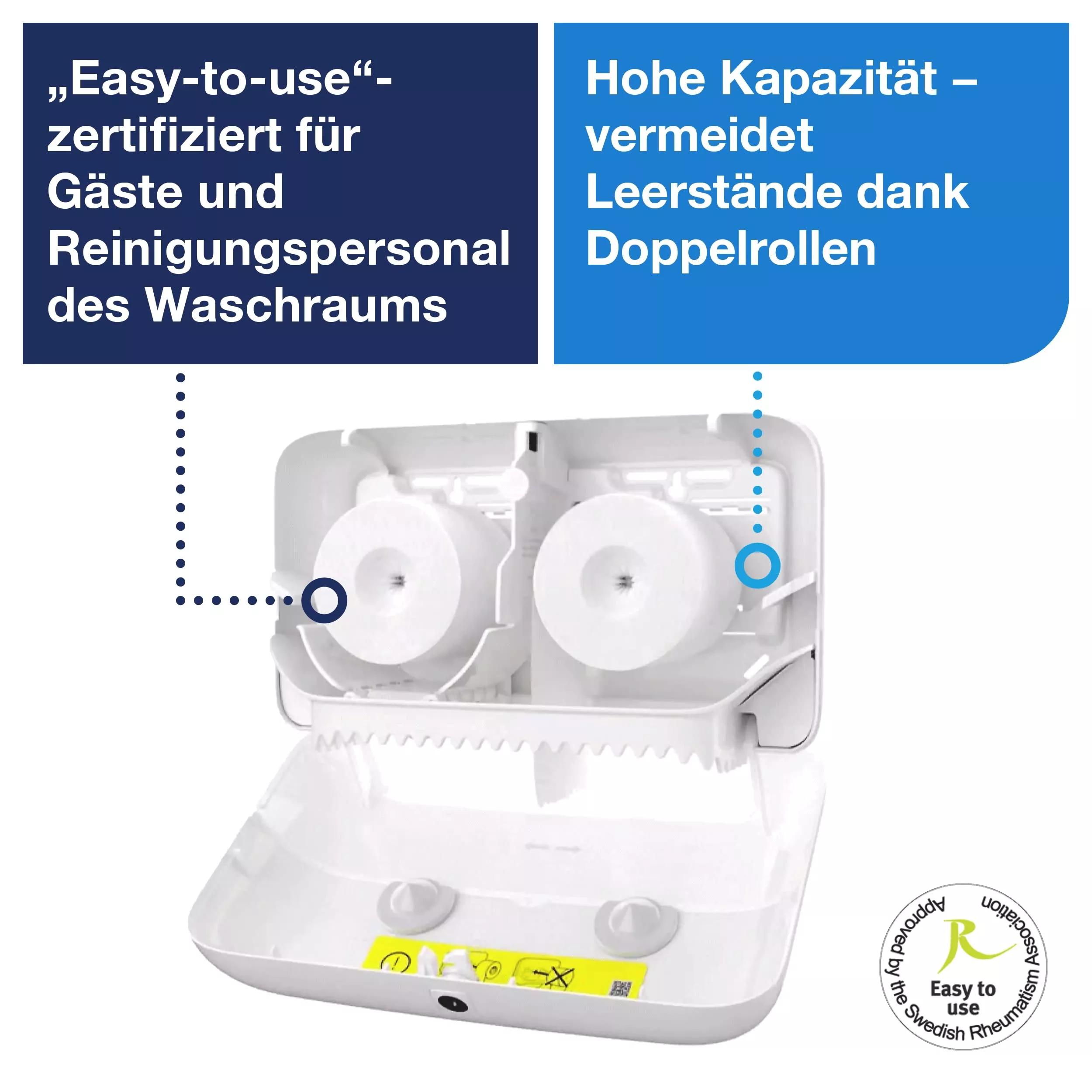 Tork OptiServe® Doppelrollenspender für Hülsenloses Toilettenpapier Weiß T7, horizontaler Toilettenrollenspender, Elevation Design, 558040