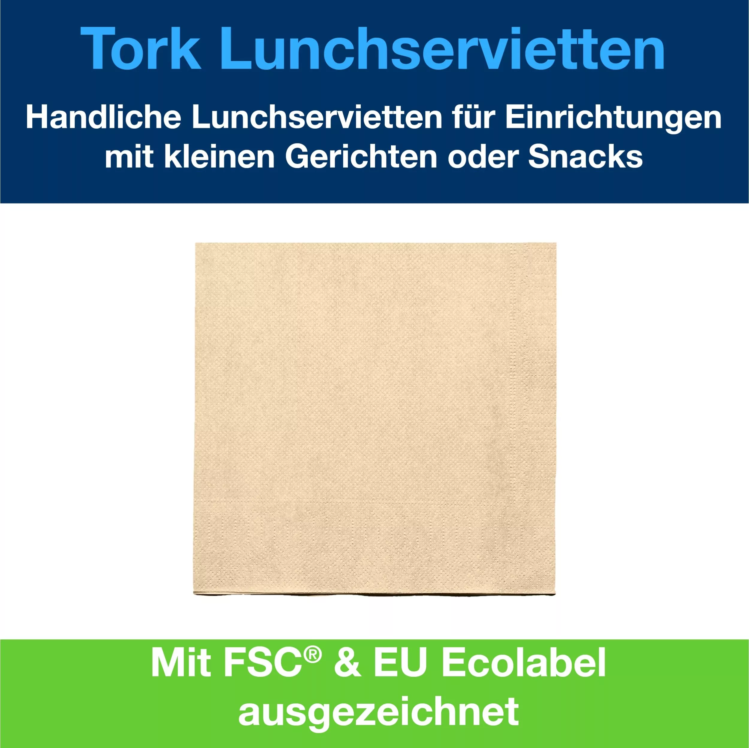 Tork Lunchserviette Sand, 1/4-Falz, 2-lagig, 33 cm × 33 cm, 10 × 200 Servietten, 477206