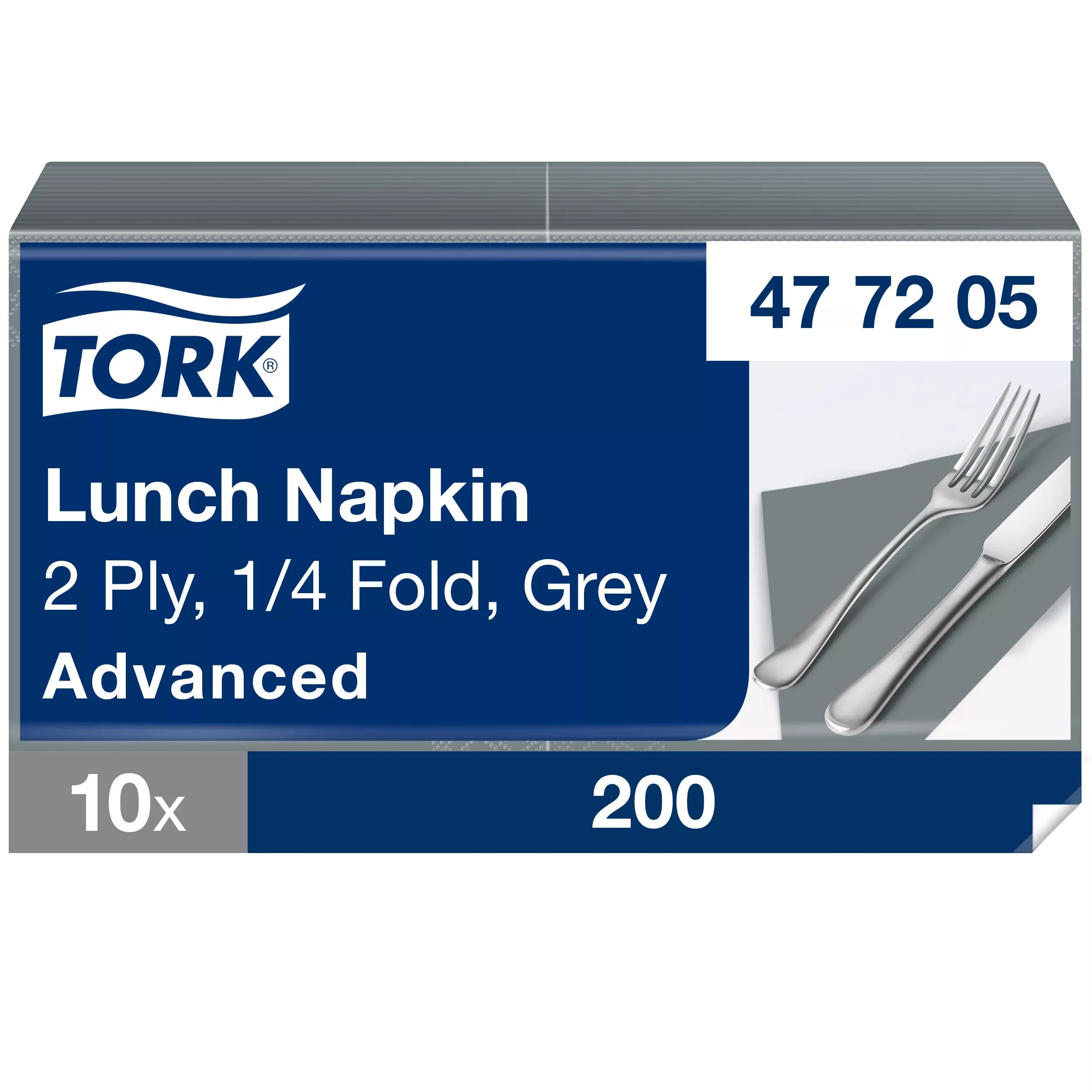 Tork Soft Lunchserviette Grau, 1/4-Falz, 2-lagig, 33 cm × 33 cm, 10 × 200 Servietten, 477205