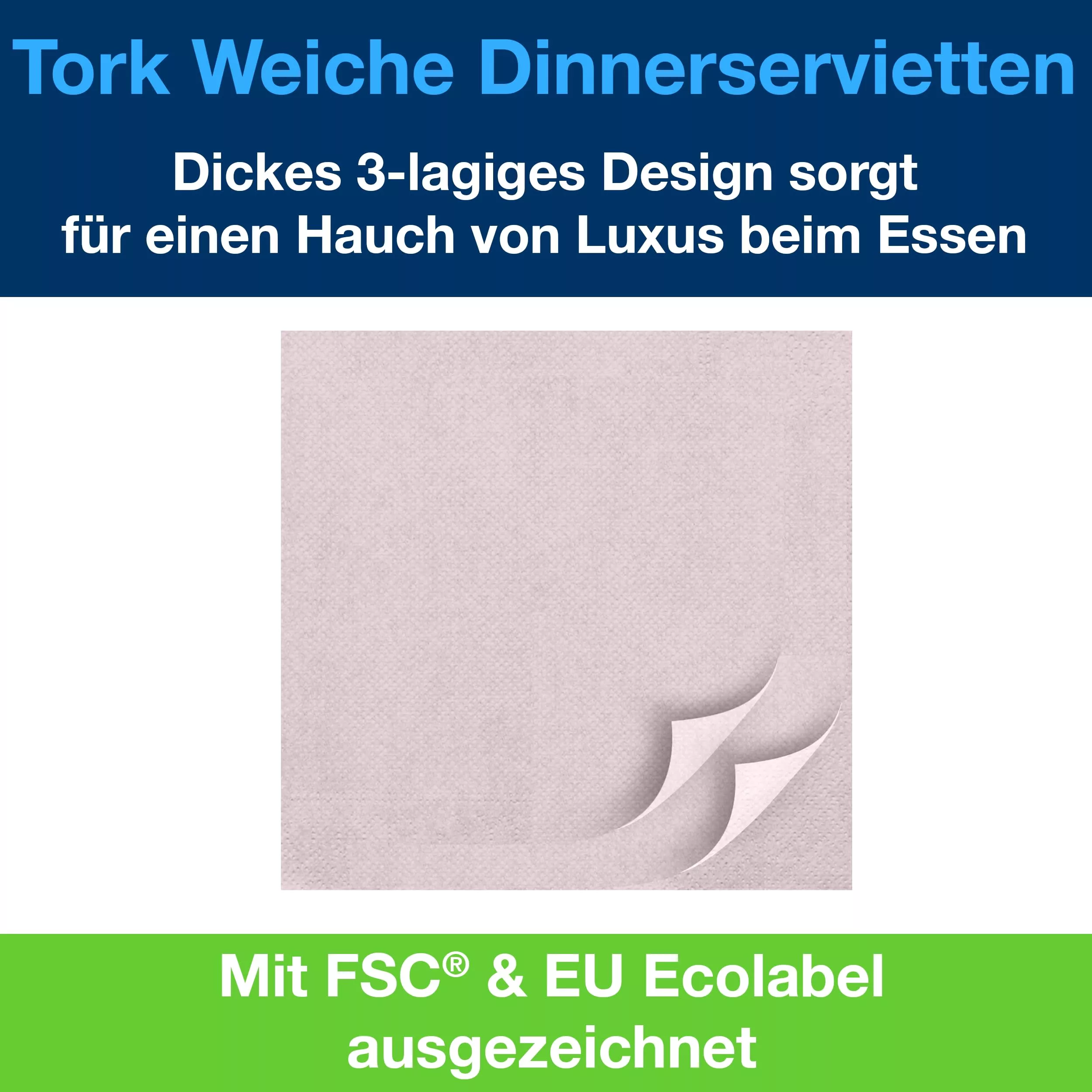 Tork Soft Dinnerservietten Hellrosa, 1/4‑Falz, 3‑lagig, 40 cm × 39 cm, 12 × 100 Servietten, 509400