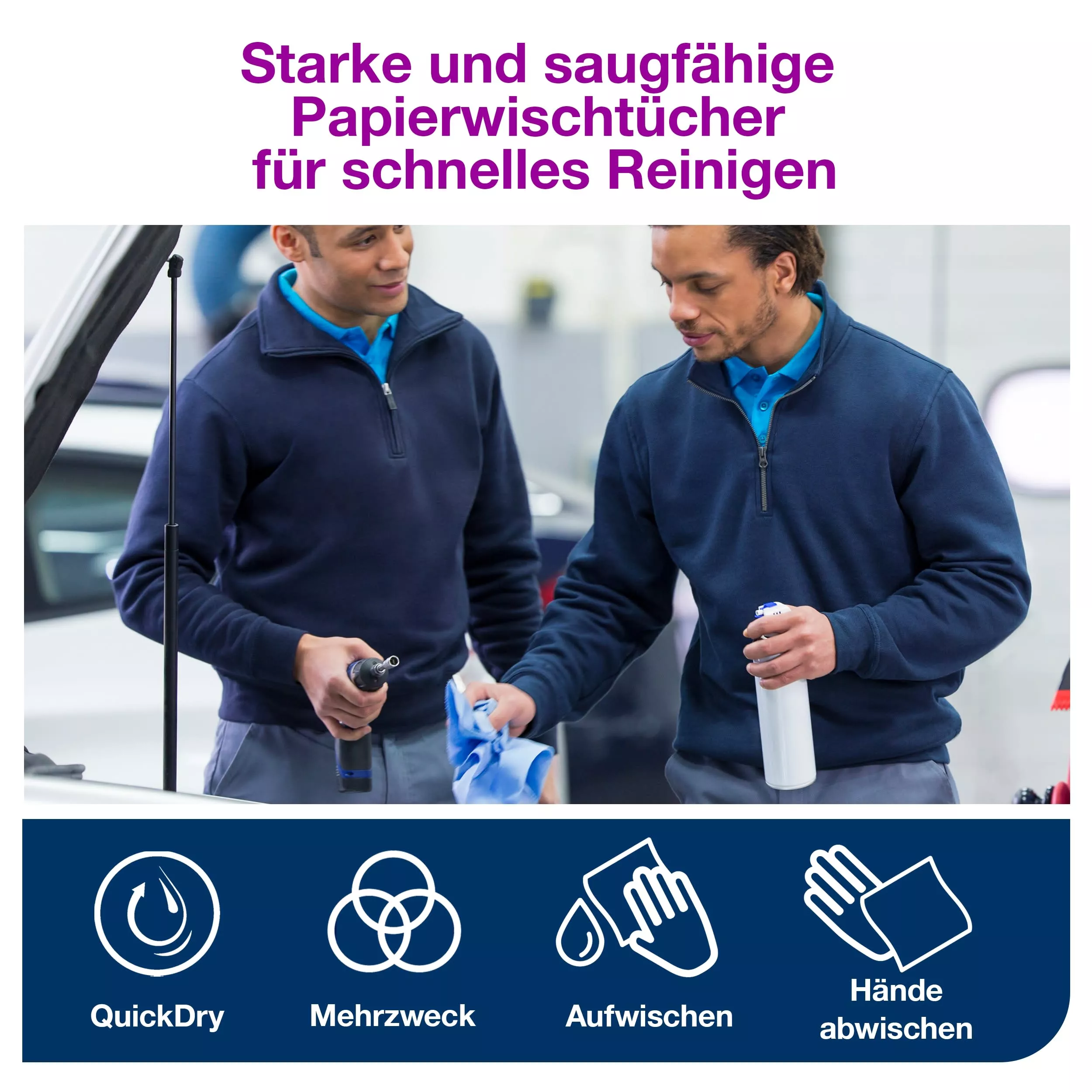Tork Starke Mehrzweck Papierwischtücher Blau W1/2, Saugfähig, 2 × 750 Blatt, 130052