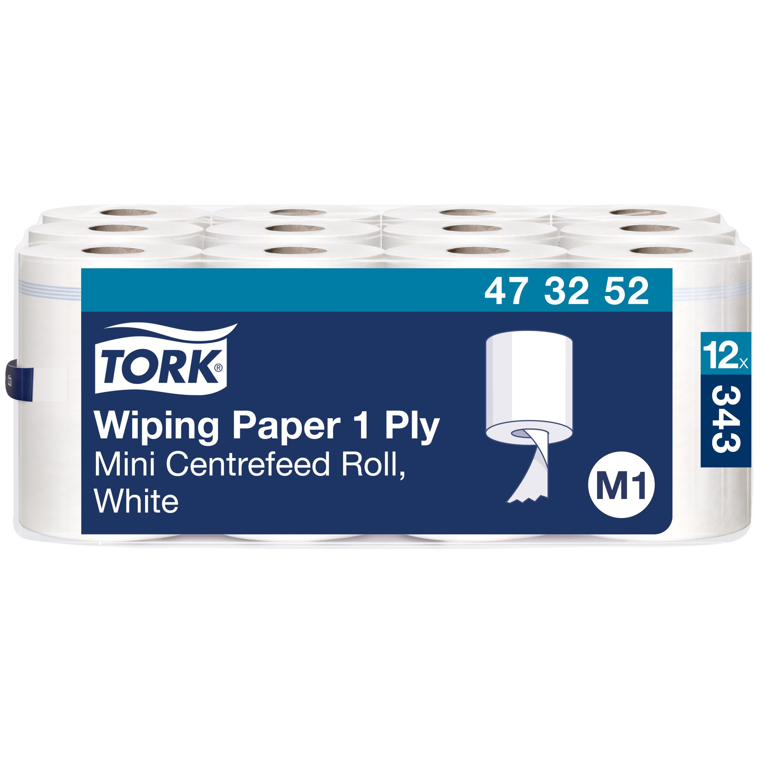 Tork Mehrzweck-Papierwischtücher mit Innenabrollung Weiß M1, Zum Abwischen von Händen und Oberflächen, 12 × 343 Blatt, 473252