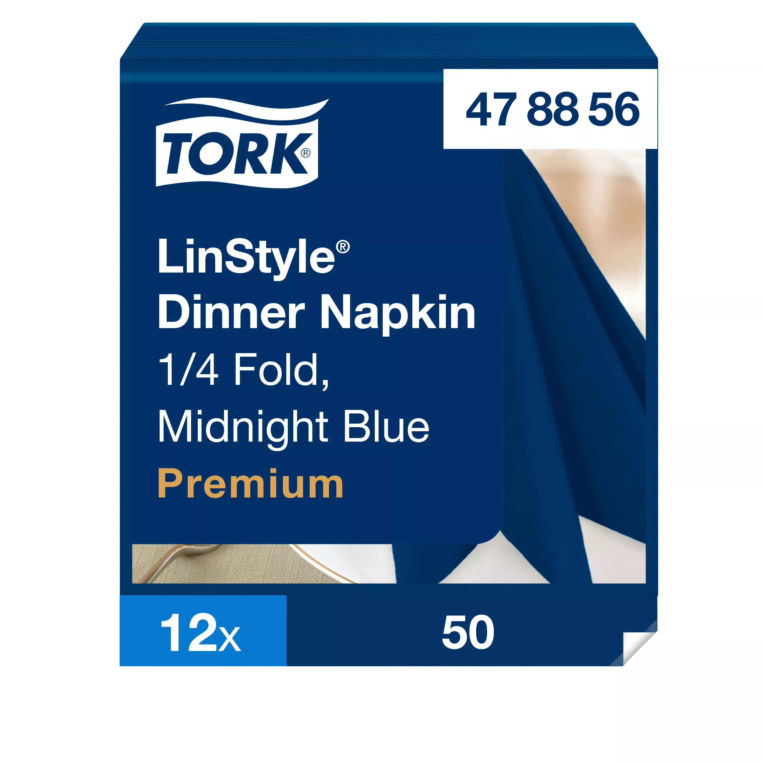 Tork LinStyle® Dinnerservietten Mitternachtsblau, 1/4‑Falz, 39 cm × 39 cm, 12 × 50 Servietten, 478856