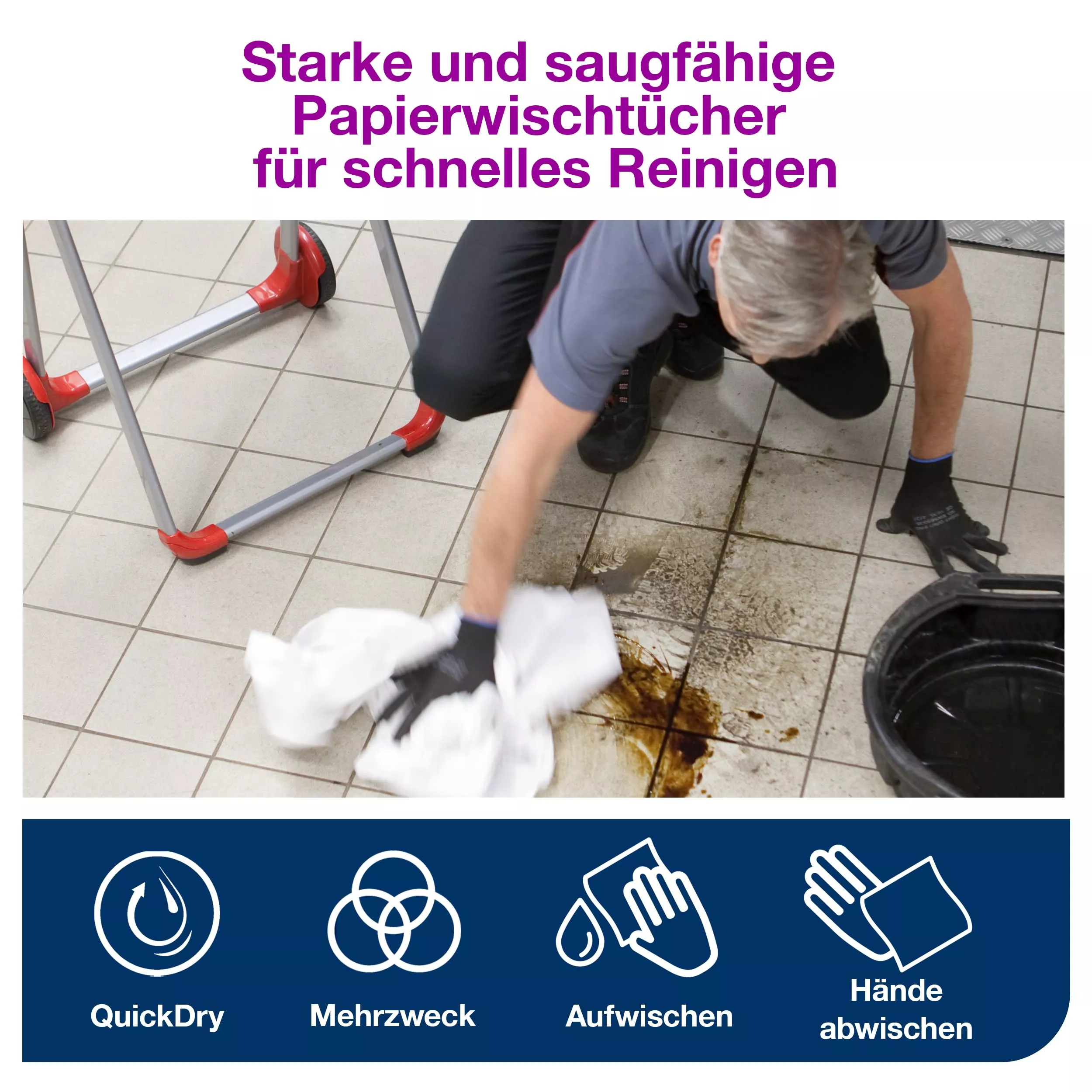 Tork Starke Mehrzweck Papierwischtücher Weiß W1/2, 2 × 750 Blatt, 130041
