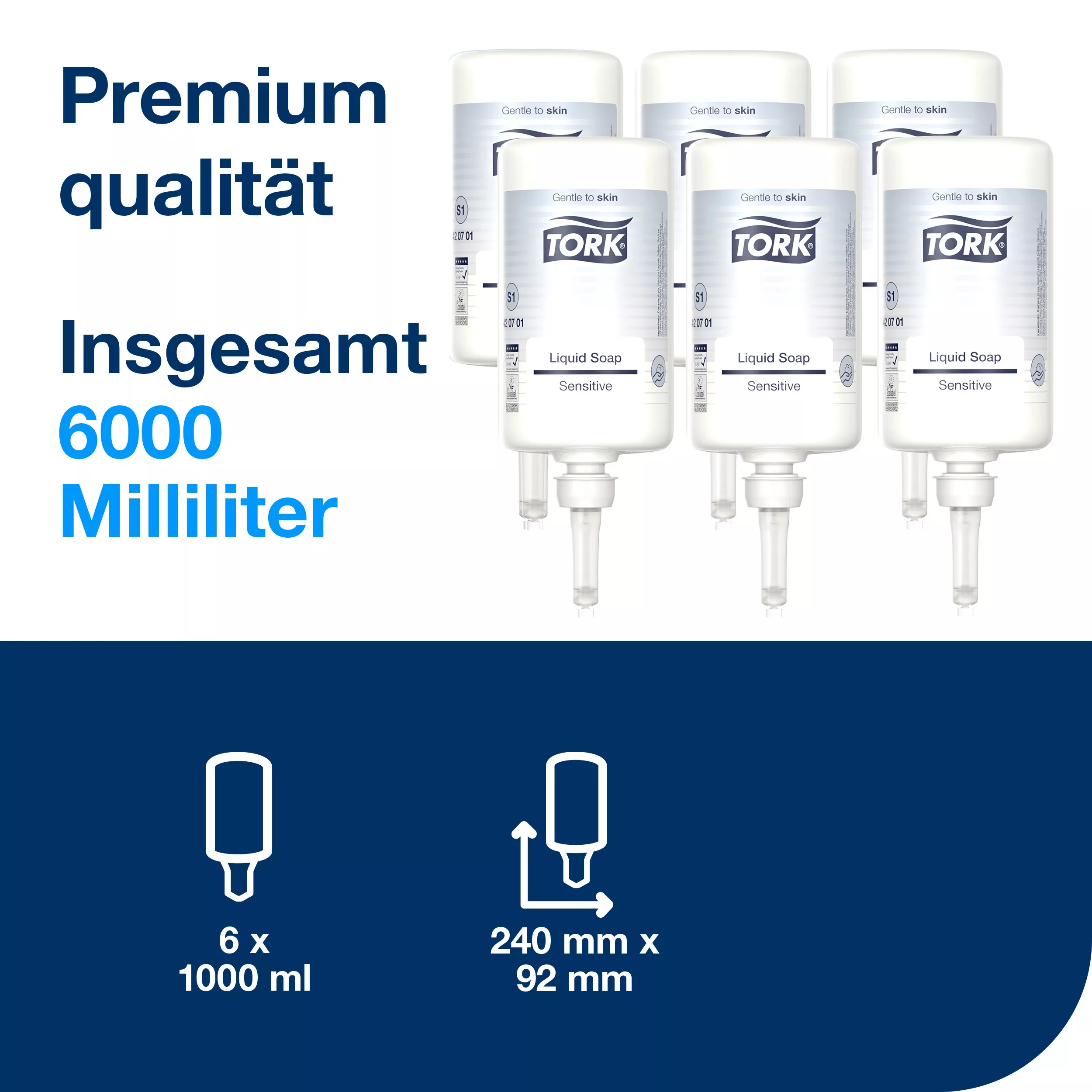 Tork Sensitive Hand Flüssigseife S1, dermatologisch getestet, 6 × 1.000 ml, 420701