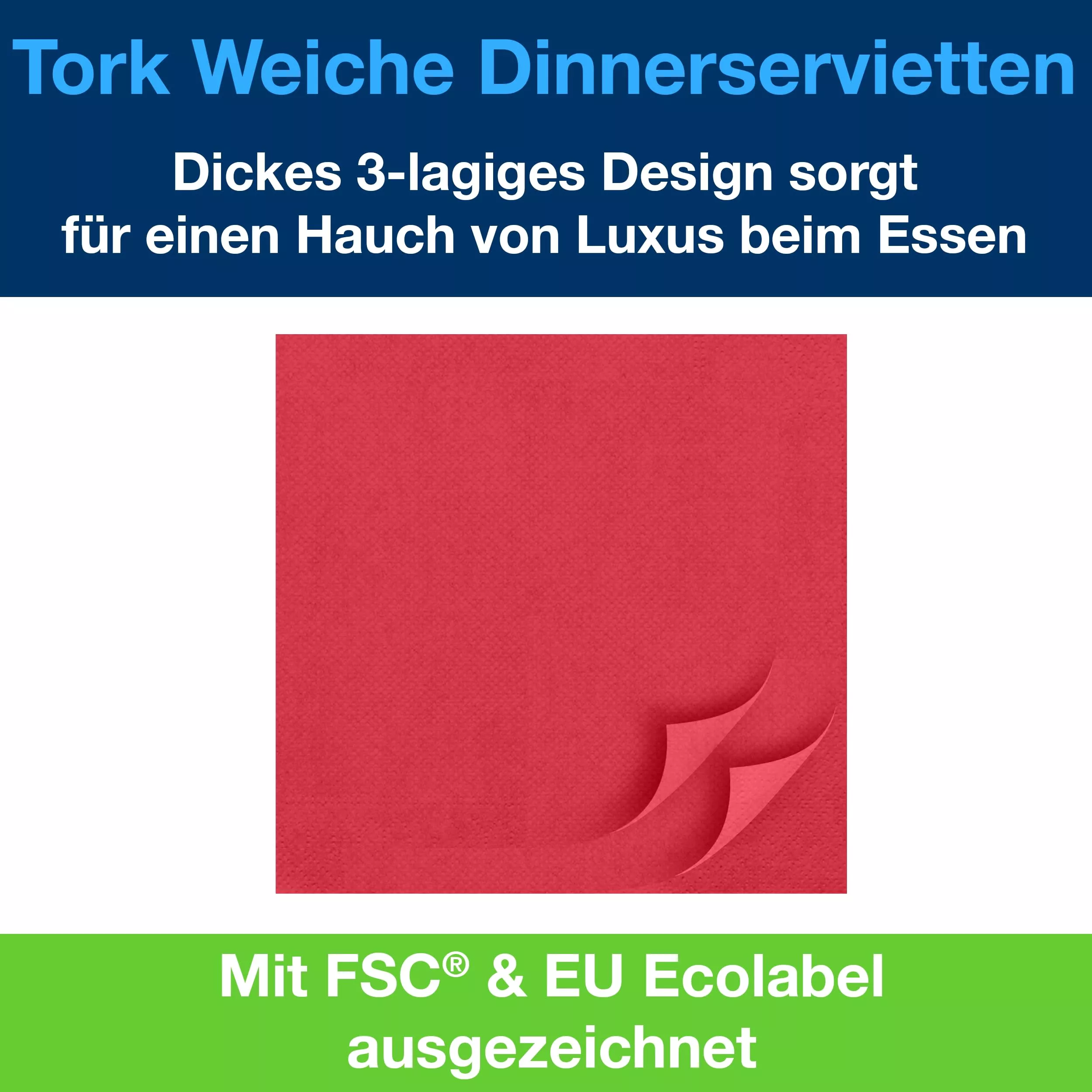 Tork Soft Dinnerservietten Rot, 1/4‑Falz, 3‑lagig, 40 cm × 39 cm, 12 × 100 Servietten, 477591