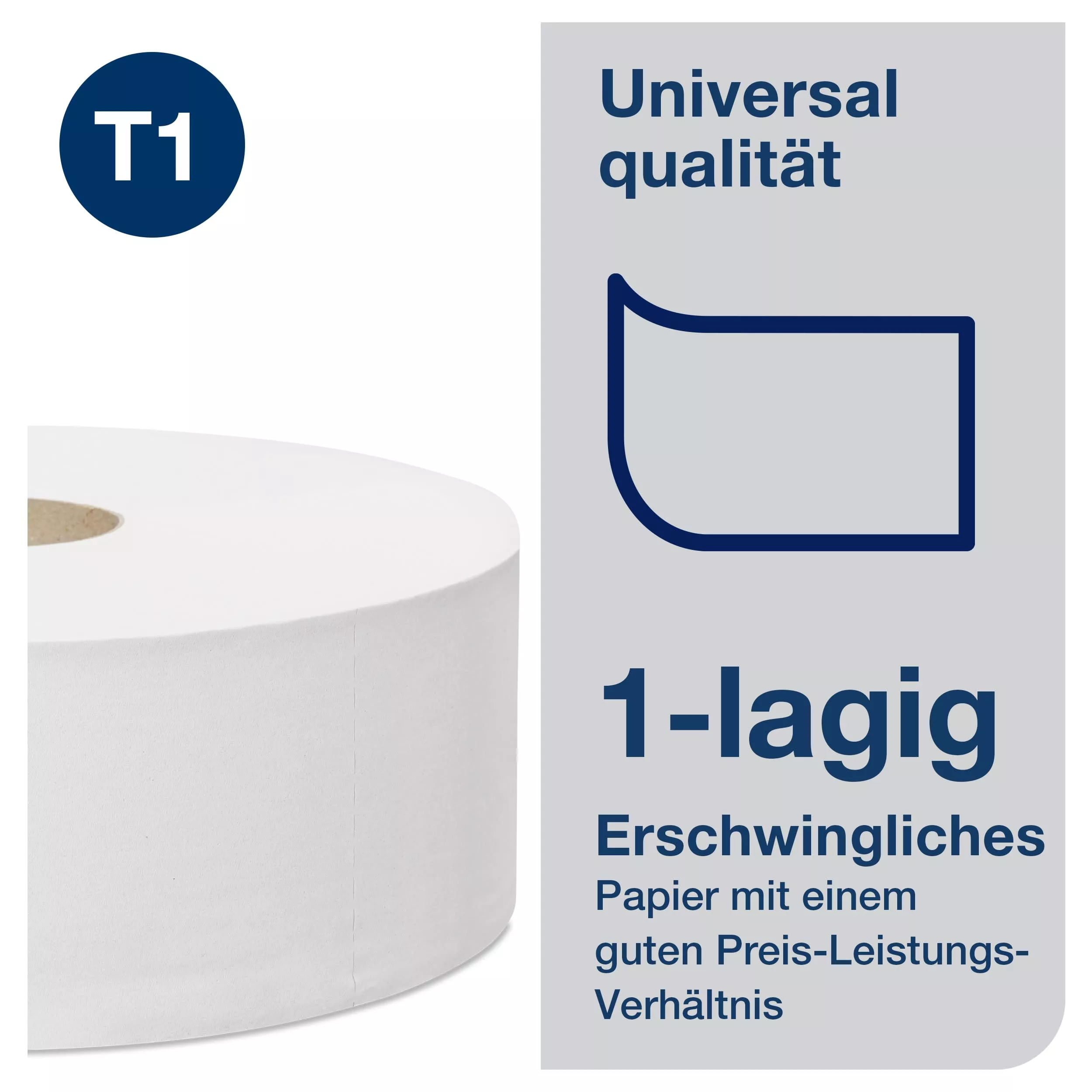 Tork Jumbo Toilettenpapier Weiß T1, Universal, 1‑lagig, 6 × 650 m, 472117