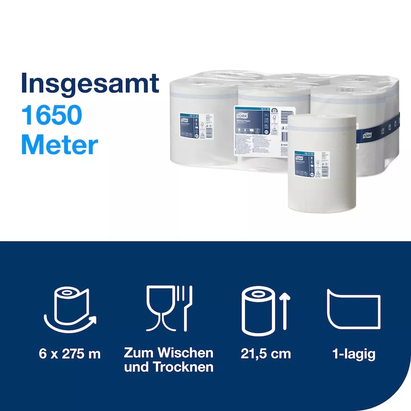Tork Innenabrollungs-Papierwischtücher Weiß M2, Saugfähig, 6 Rollen, 151131