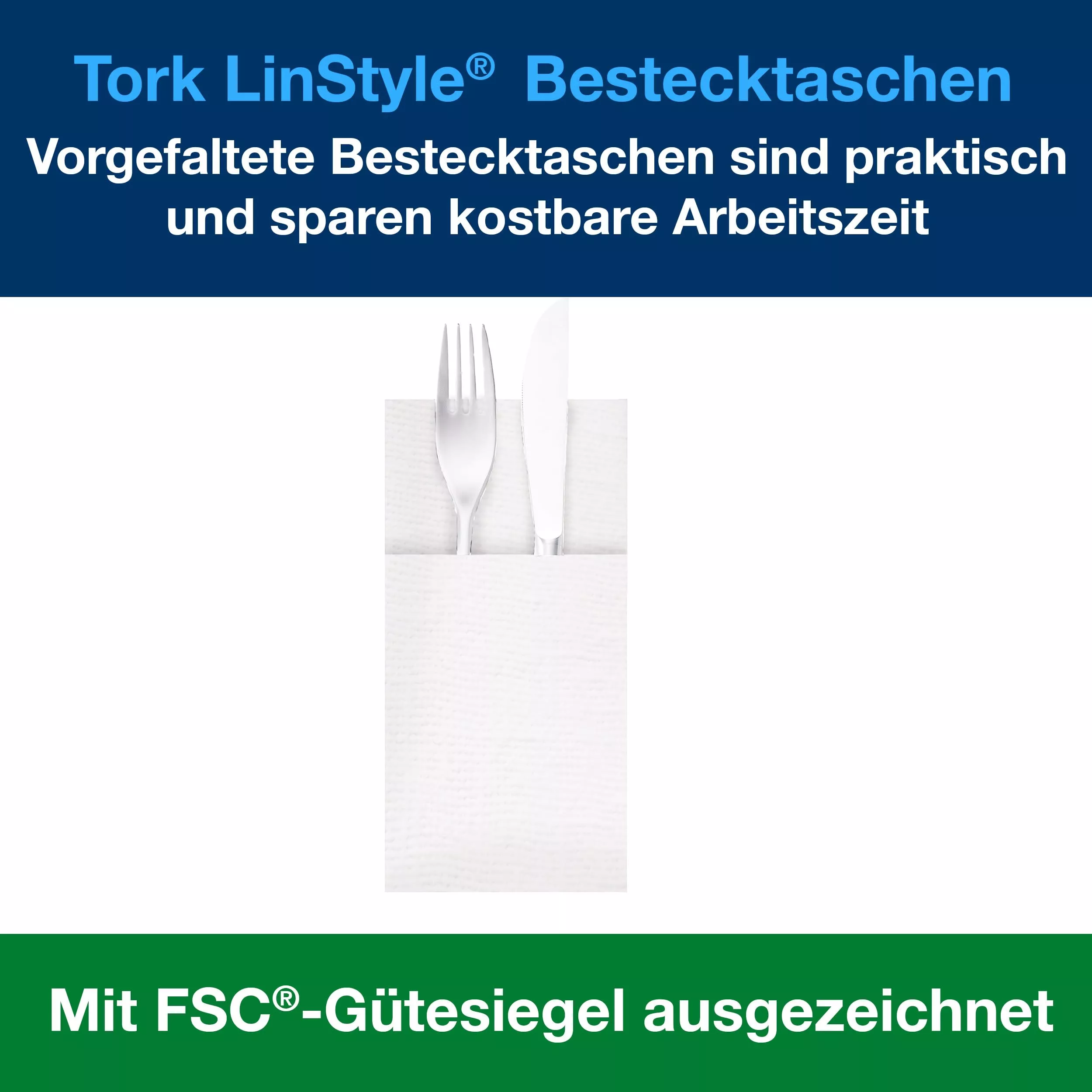 Tork LinStyle® Bestecktaschen Weiß, strapazierfähig, 39 cm × 39 cm, 12 × 50 Servietten, 509600