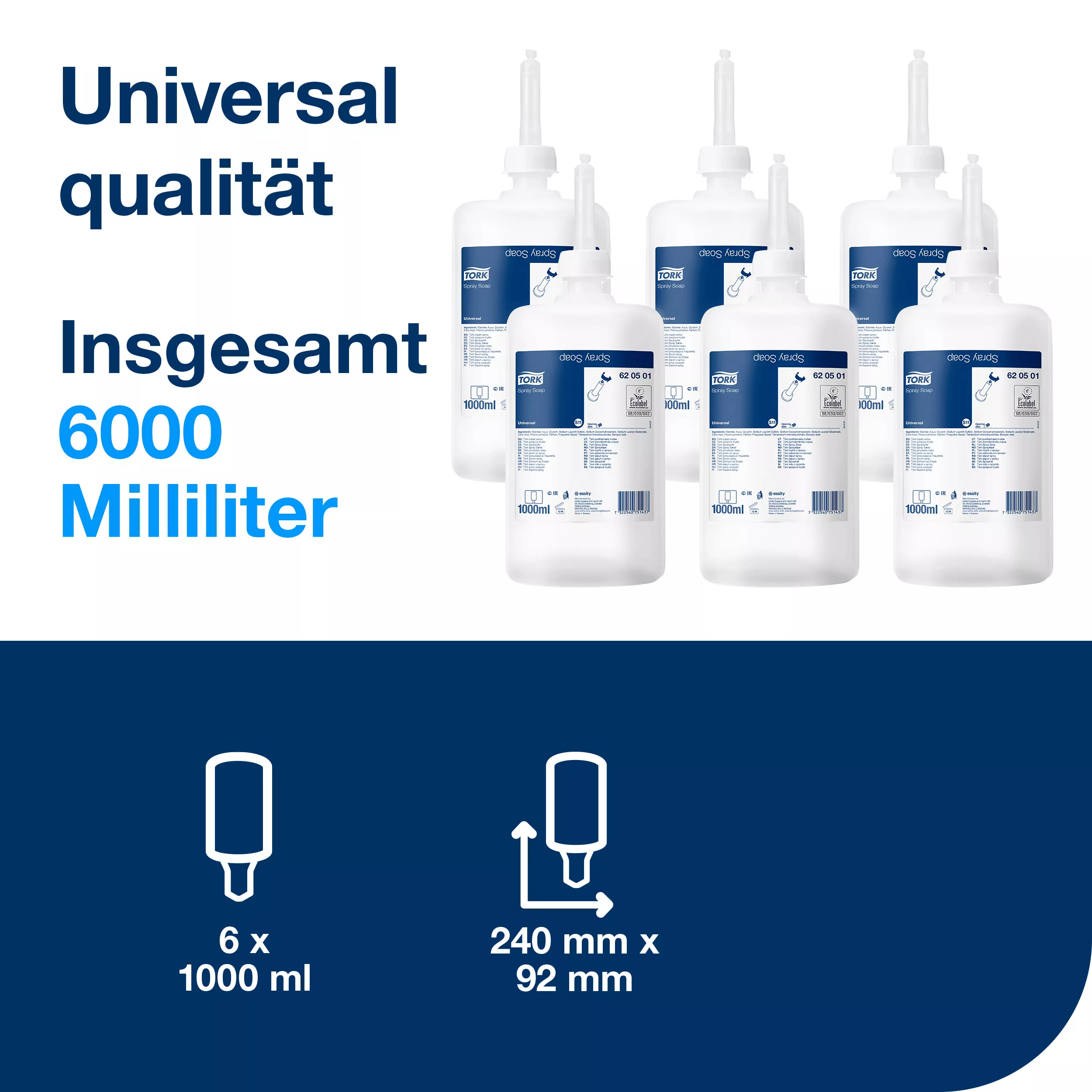 Tork Sprayseife S11, Flüssigseife mit frischem Duft, 6 × 1.000 ml, 620501