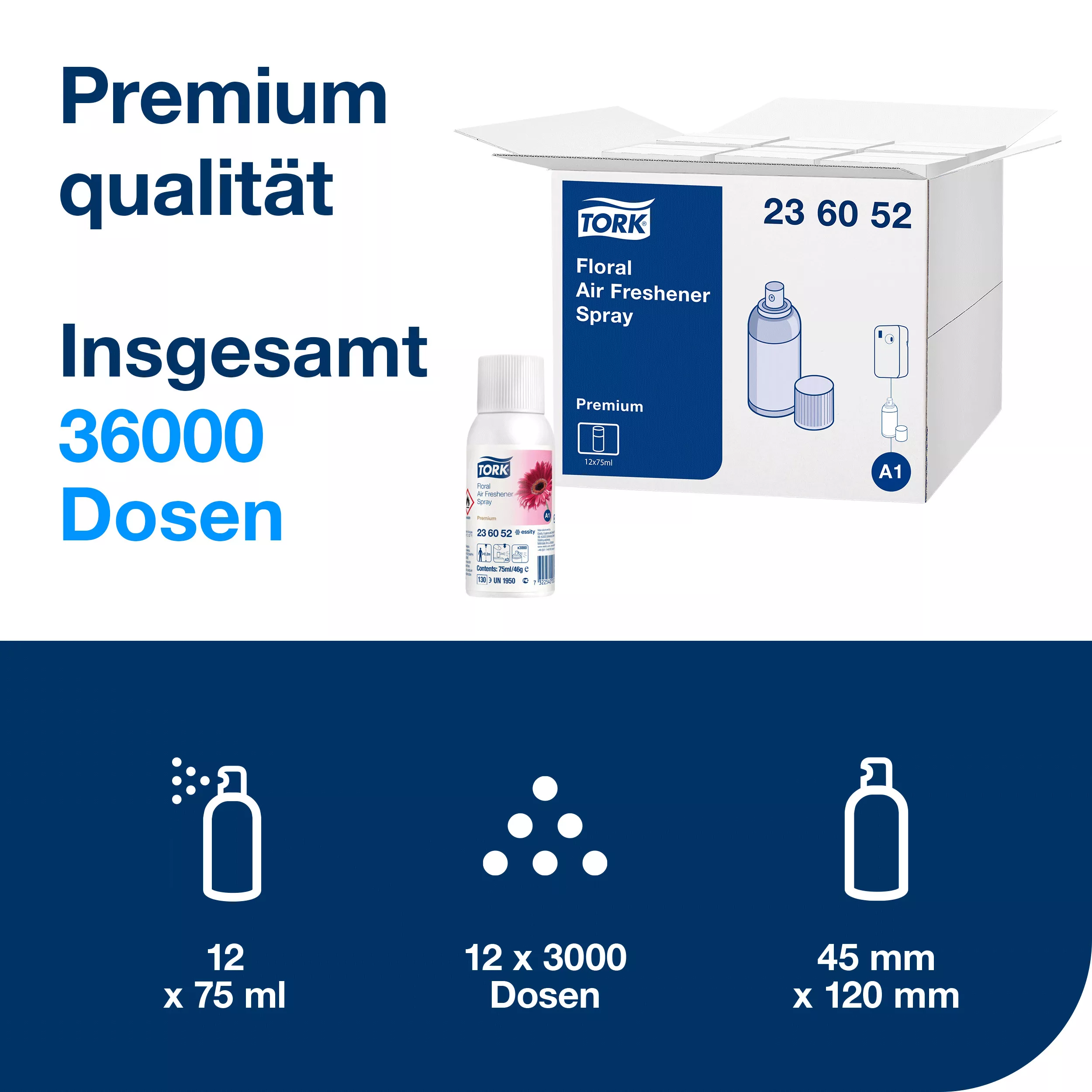 Tork Lufterfrischer Spray mit Blütenduft A1, Frischeduft, 12 Flaschen, 236052