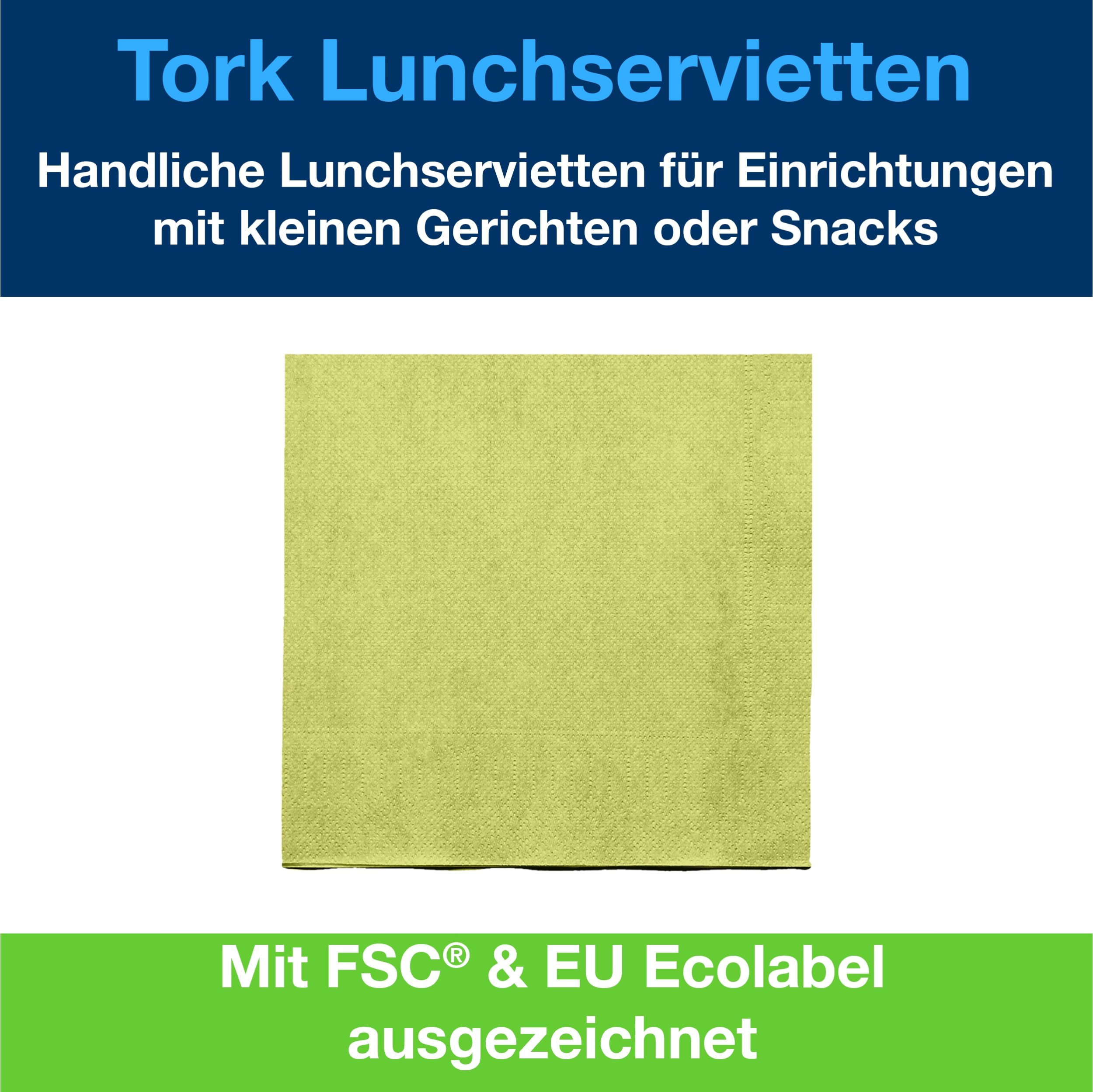 Tork Lunchserviette Limone, 1/4-Falz, 2-lagig, 33 cm × 33 cm, 10 × 200 Servietten, 477840