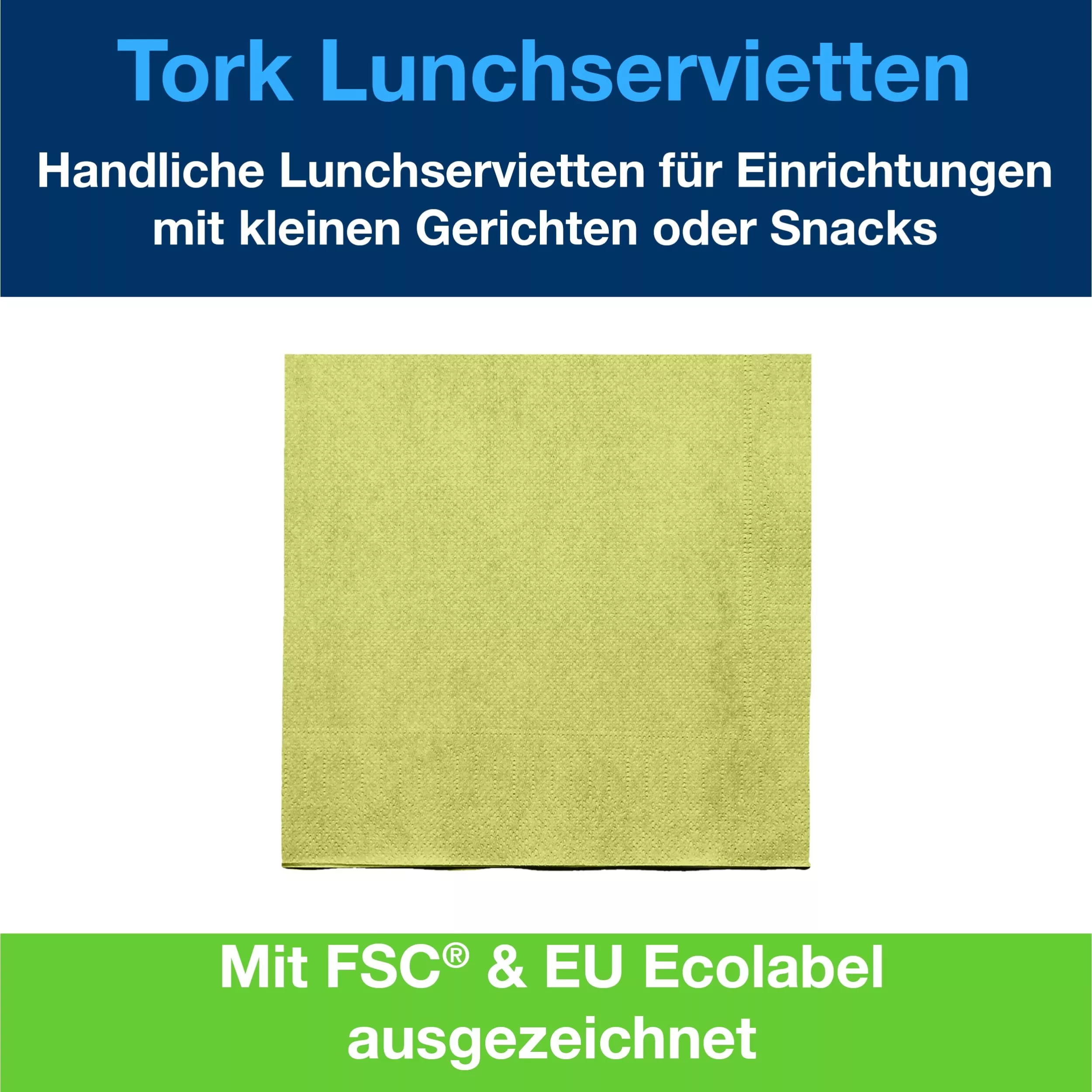Tork Lunchserviette Limone, 1/4-Falz, 2-lagig, 33 cm × 33 cm, 10 × 200 Servietten, 477840