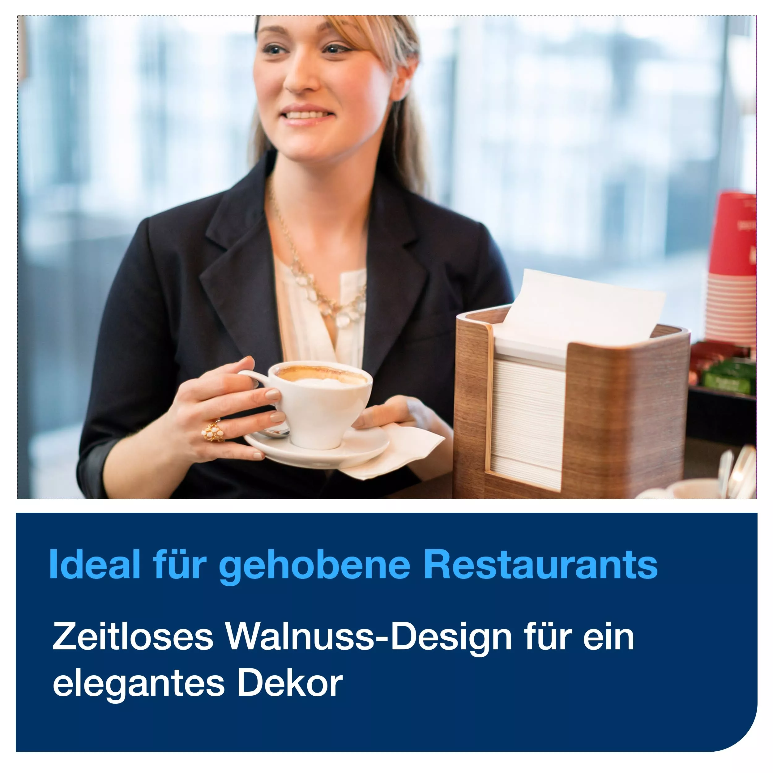 Tork Xpressnap® Tischspender Walnuss N4, kompakt, Image Linie, 19,3 cm × 20,3 cm × 13,6 cm, 273002