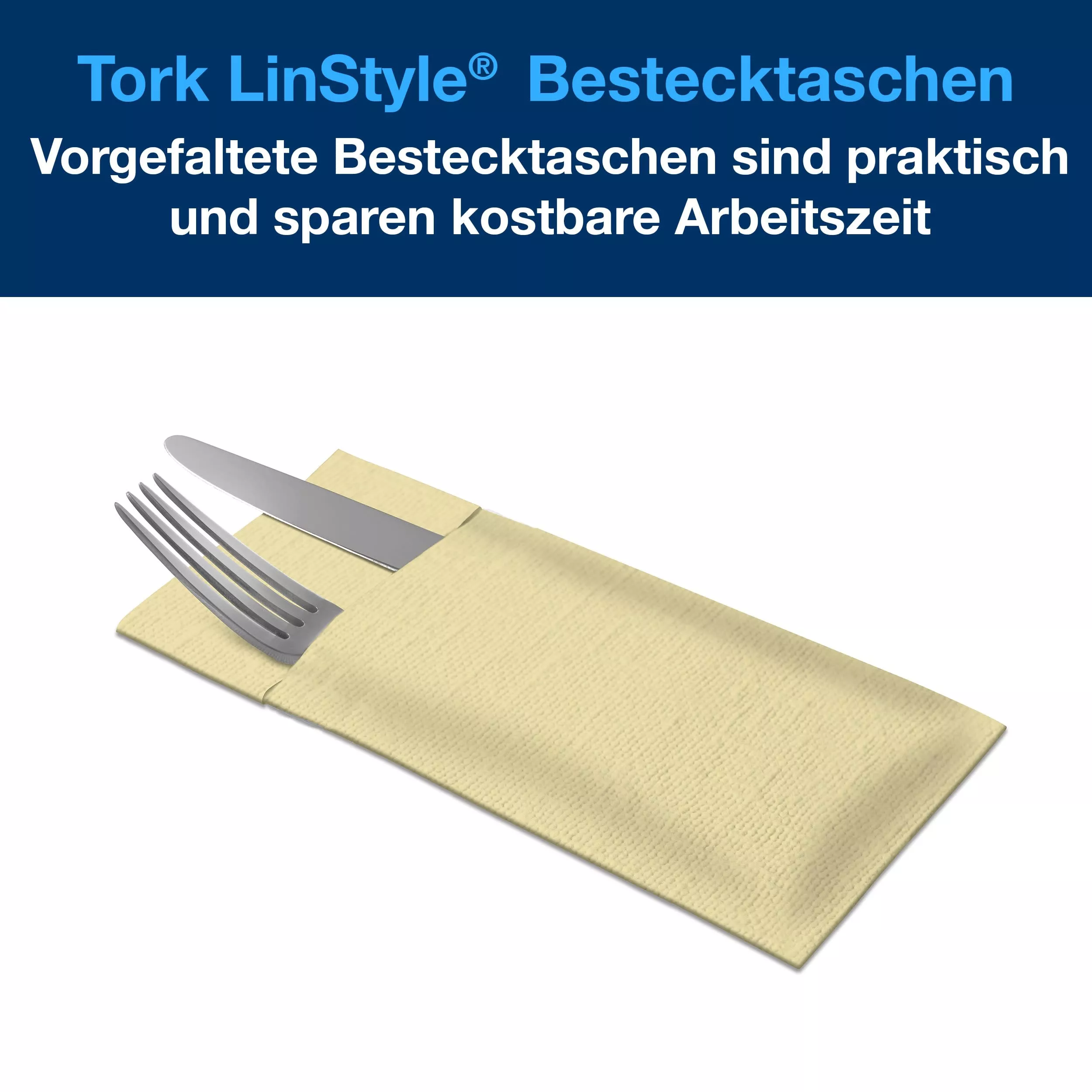 Tork LinStyle® Bestecktaschen Champagner, strapazierfähig, 39 cm × 39 cm, 12 × 50 Servietten, 509602