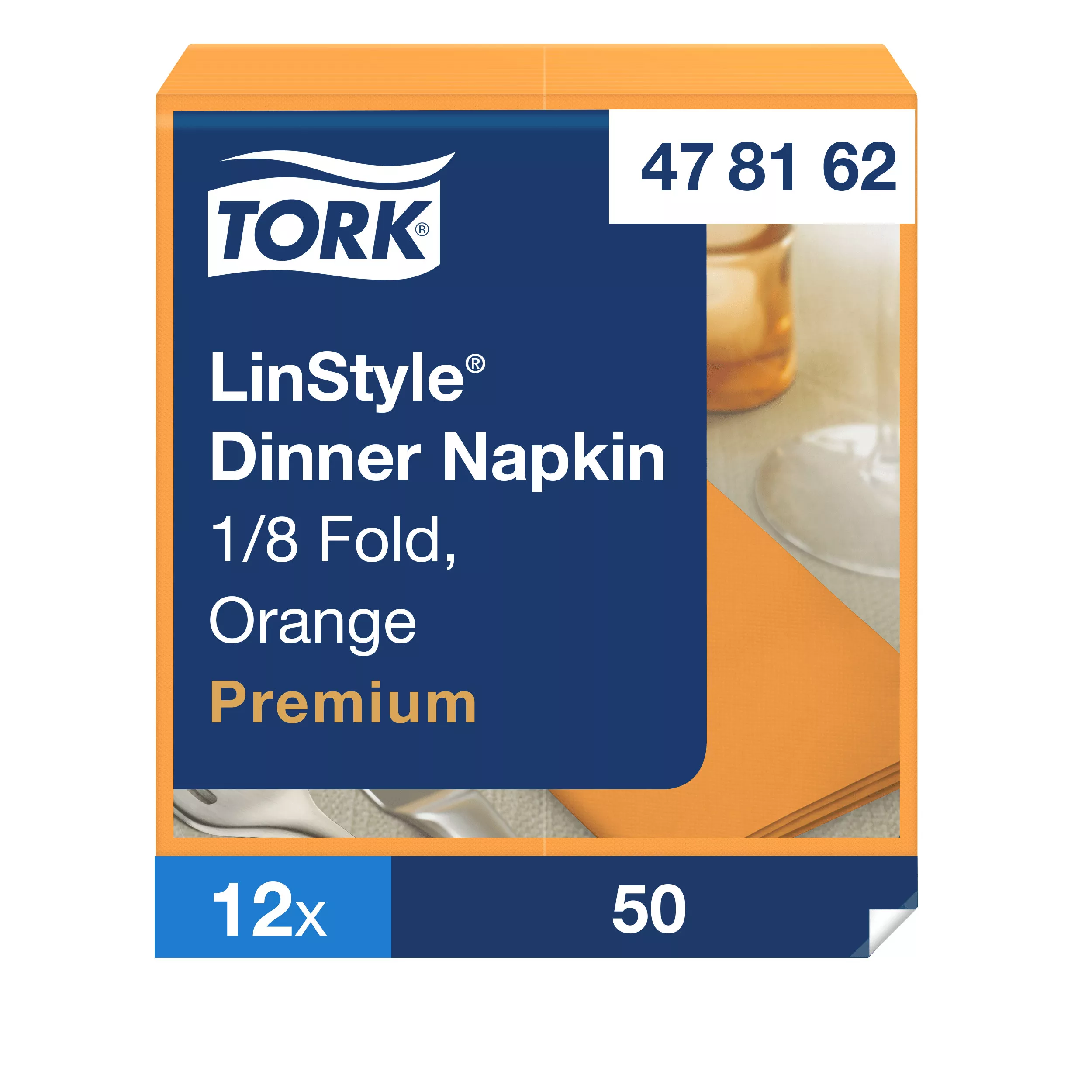 Tork LinStyle® Dinnerservietten Orange, 1/8‑Falz, 40 cm × 39 cm, 12 × 50 Servietten, 478162