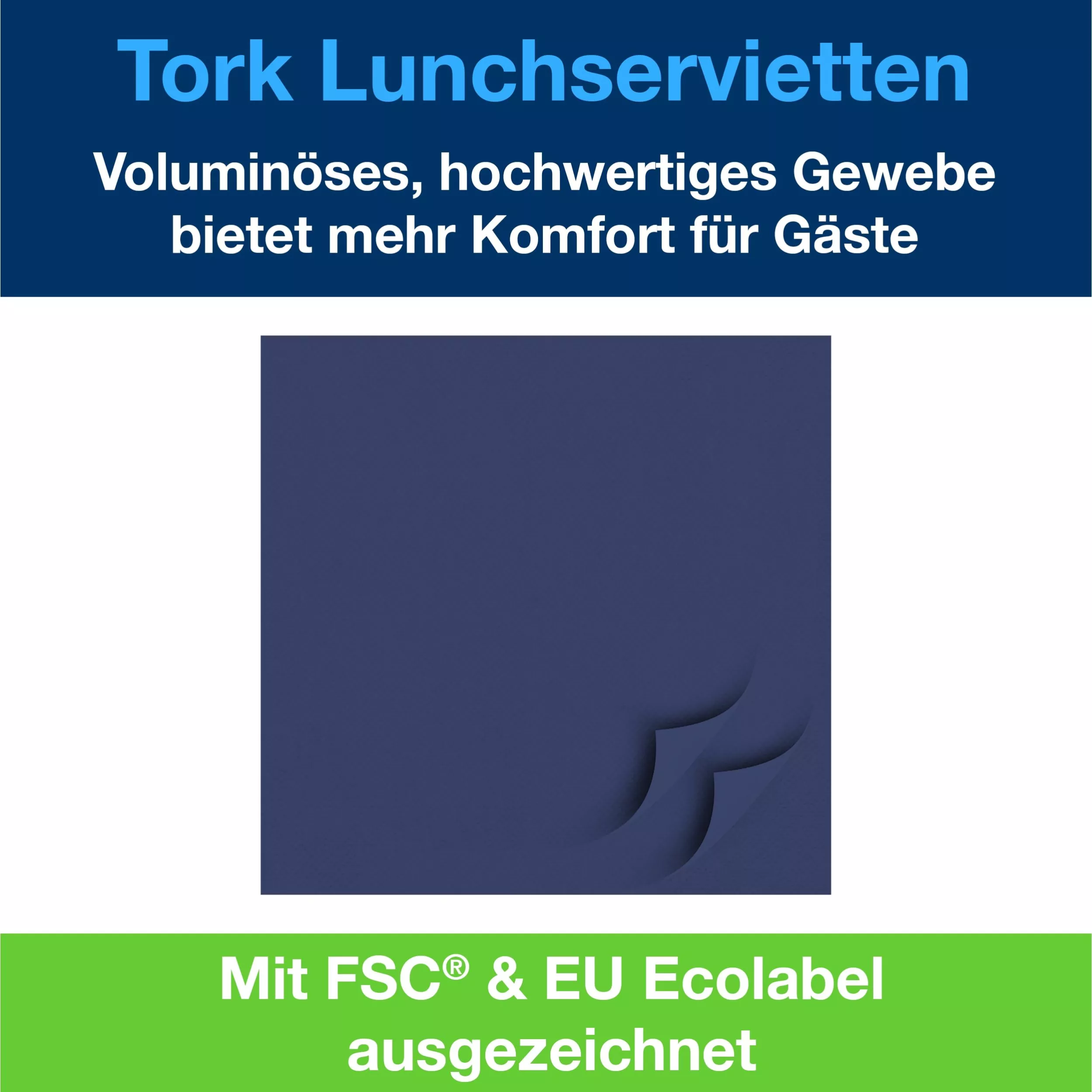 Tork Soft Lunchserviette Dunkelblau, 1/4-Falz, 3-lagig, 33 cm × 33 cm, 10 × 150 Servietten, 477412