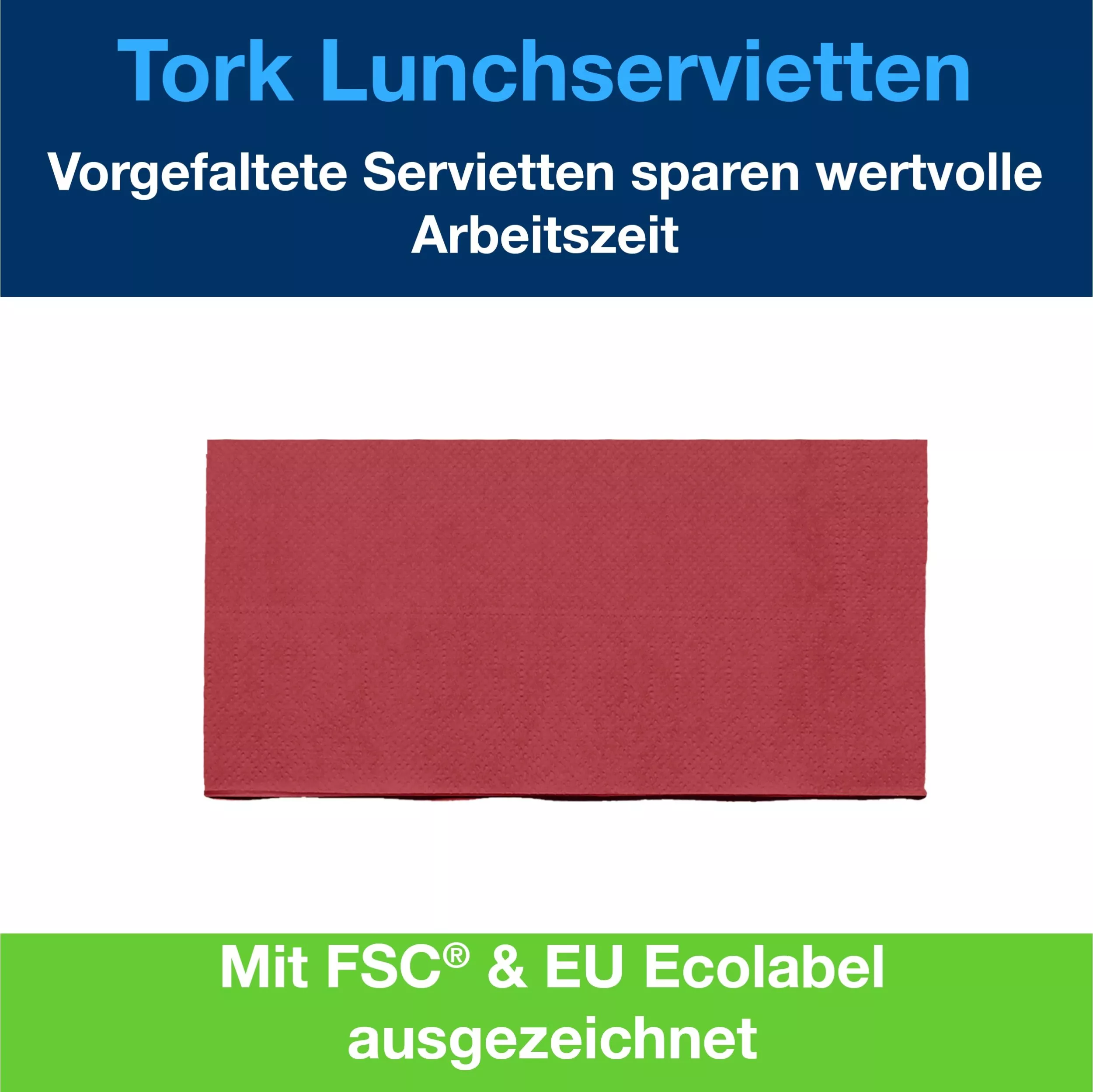 Tork Lunchservietten Bordeauxrot, 1/8-Falz, 2-lagig, 33 cm × 33 cm, 10 × 200 Servietten, 477422