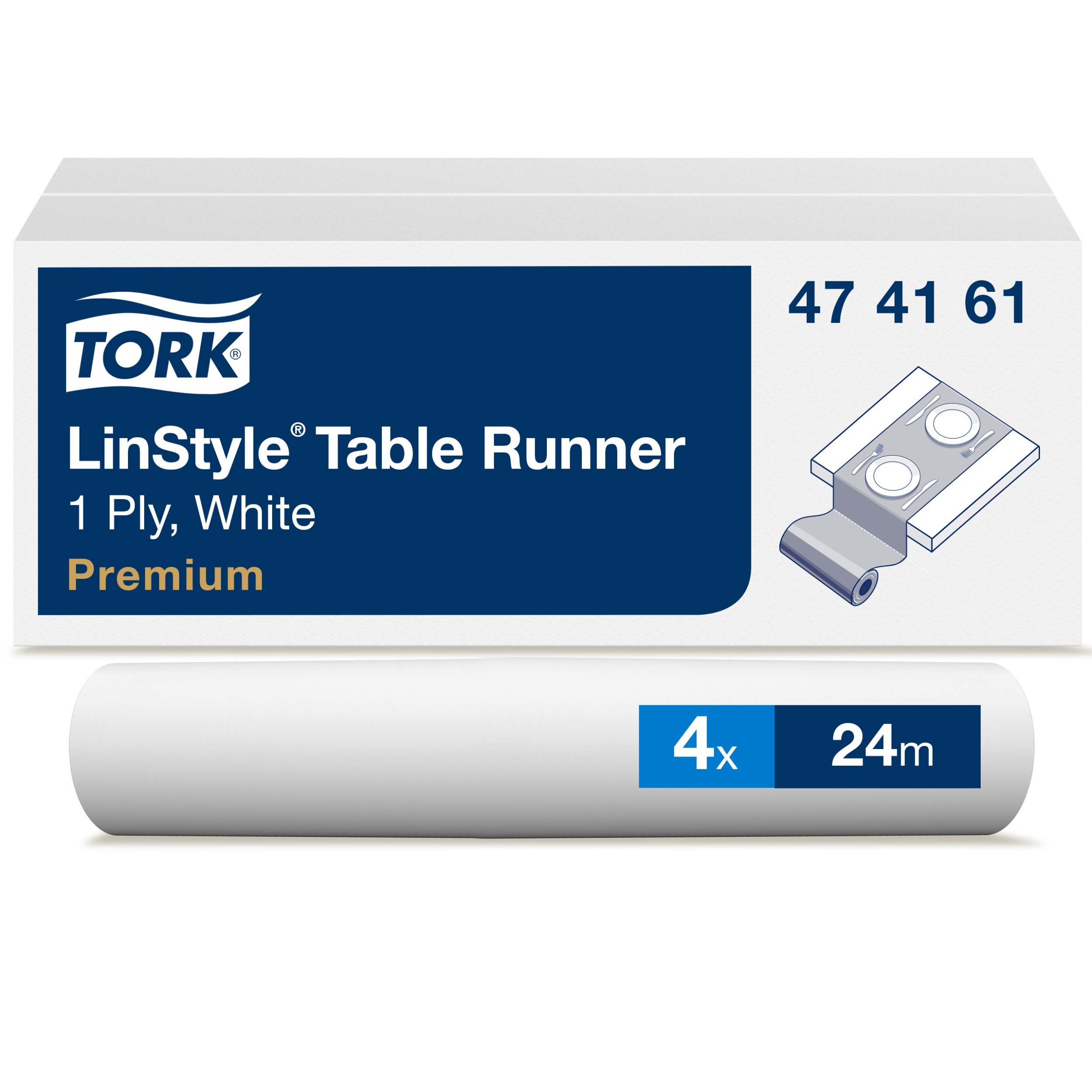 Tork LinStyle® Tischläufer Weiß, robust, 1-lagig, 120 cm × 40 cm, 4 × 20 Tischläufer, 474161