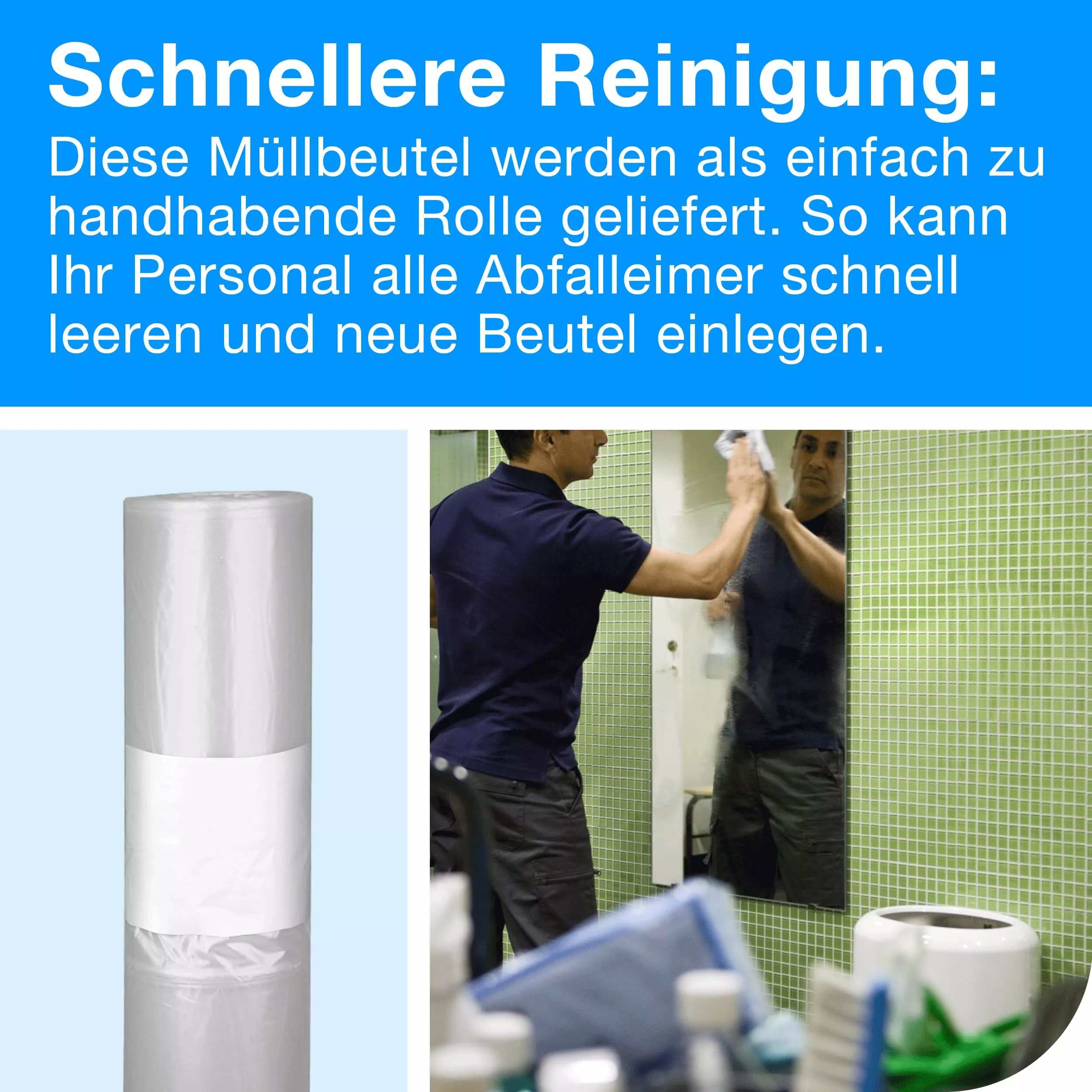 Tork 70 l Abfallsäcke Transparent B1, 55 % recycelt, Rolle für einfache Wartung, 5 × 50 Beutel, 995