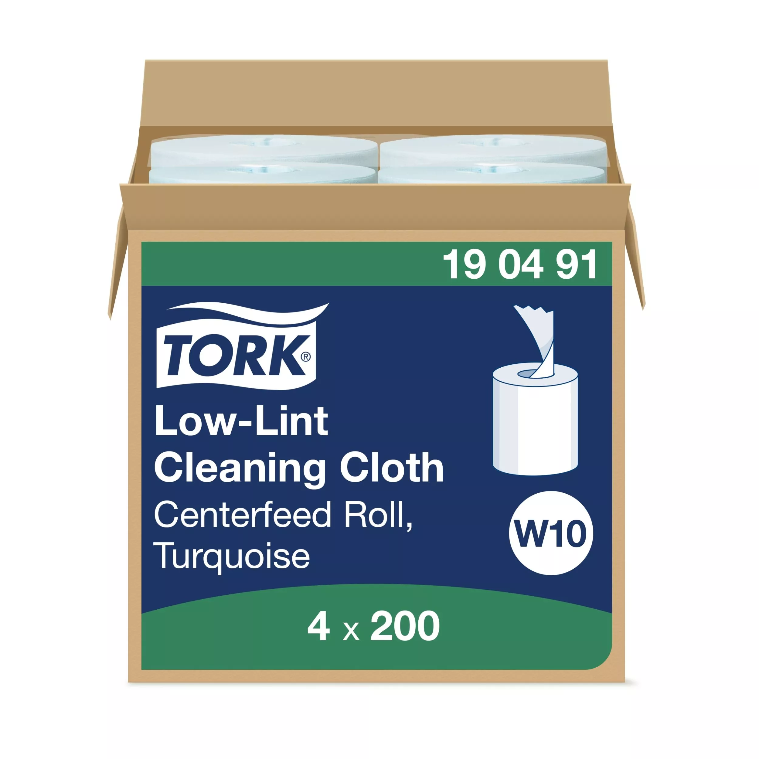 Tork Fusselarme Reinigungstücher Nachfüllung Türkis W10, Lösungsmitteltauglich, 4 × 200 Tücher 190491