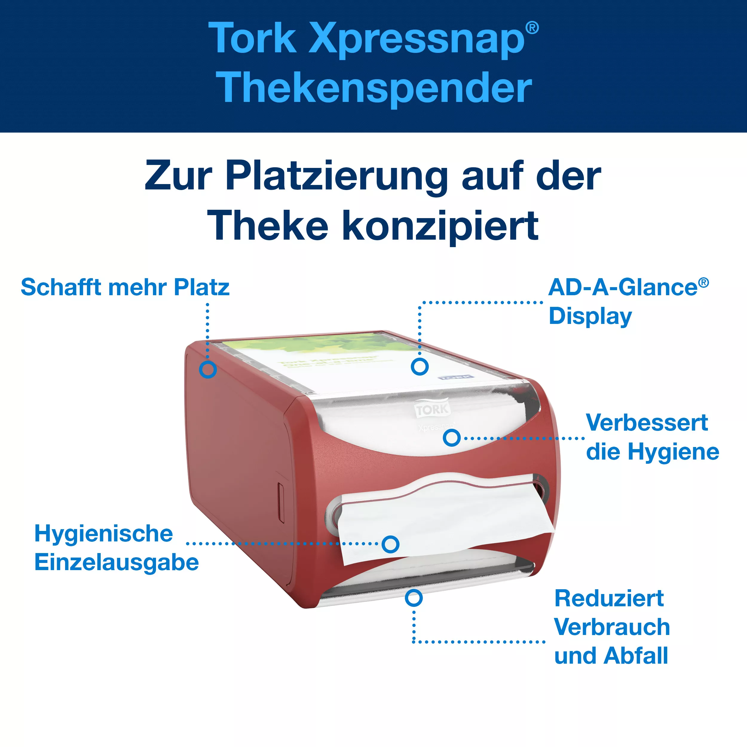 Tork Xpressnap® Thekenspender Rot N4, Signature Linie, 14,5 cm × 19,1 cm × 30,7 cm, 272512
