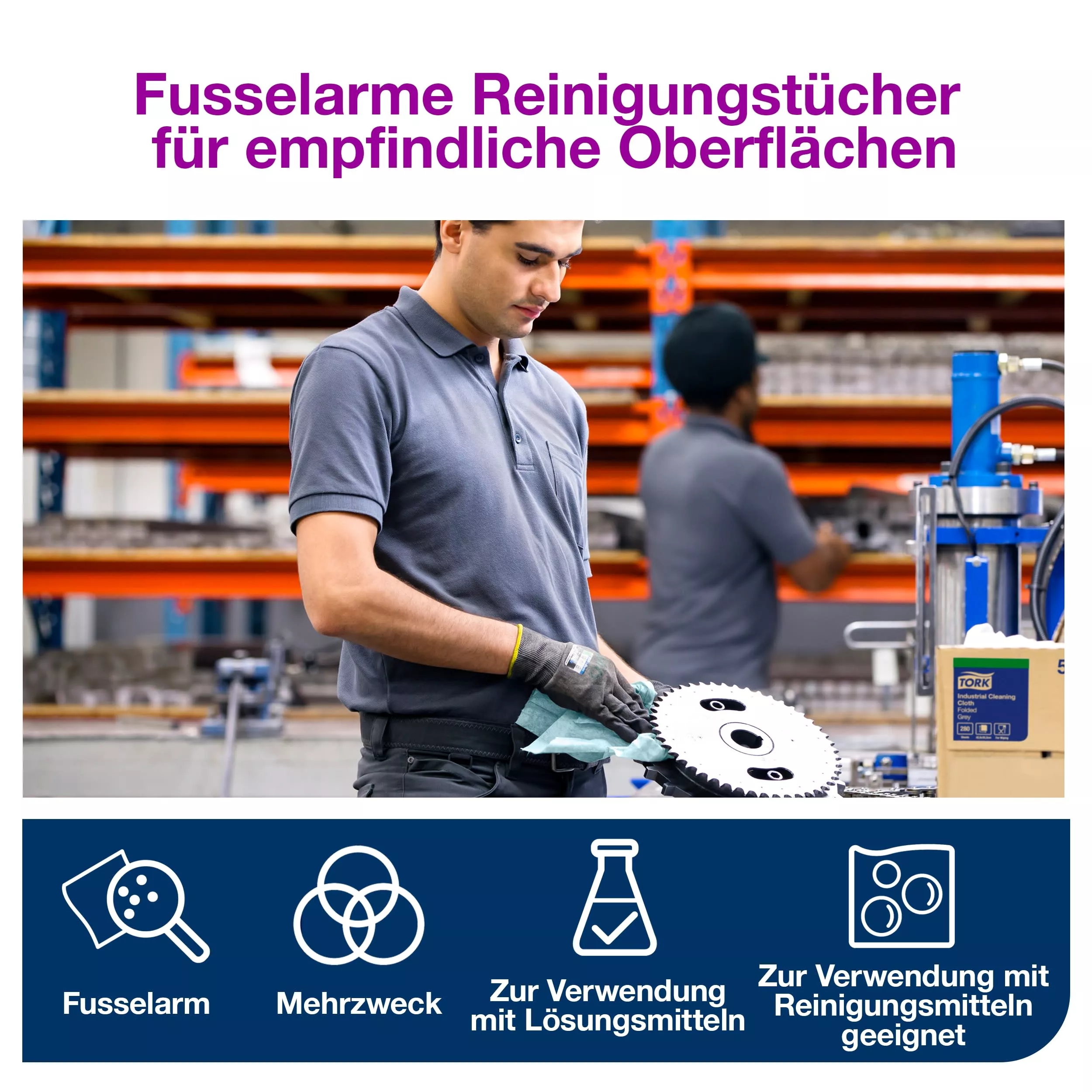 Tork Fusselarme Reinigungstücher Nachfüllung Türkis W10, Lösungsmitteltauglich, 4 × 200 Tücher 190491