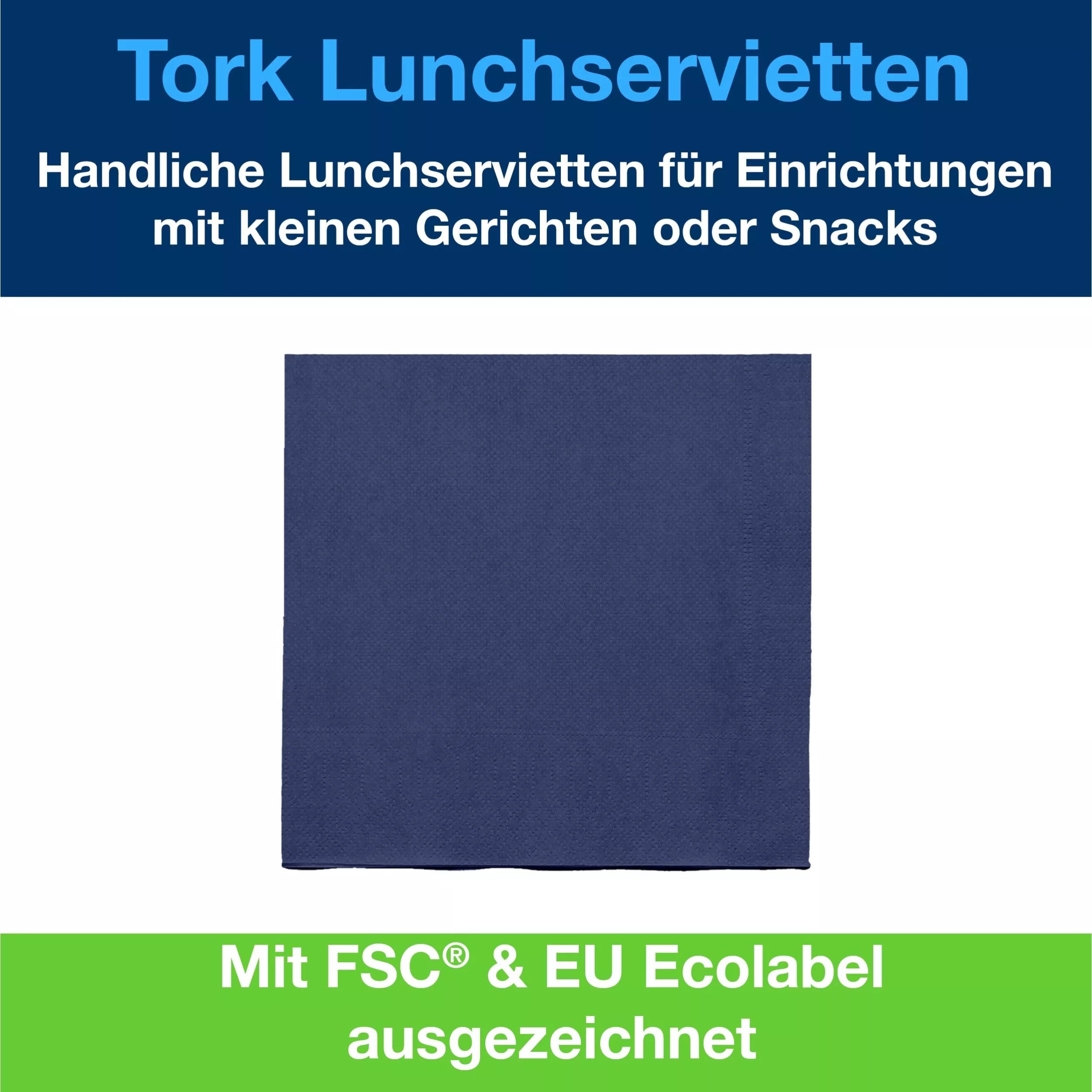Tork Lunchserviette Dunkelblau, 1/4-Falz, 2-lagig, 33 cm × 33 cm, 10 × 200 Servietten, 477215