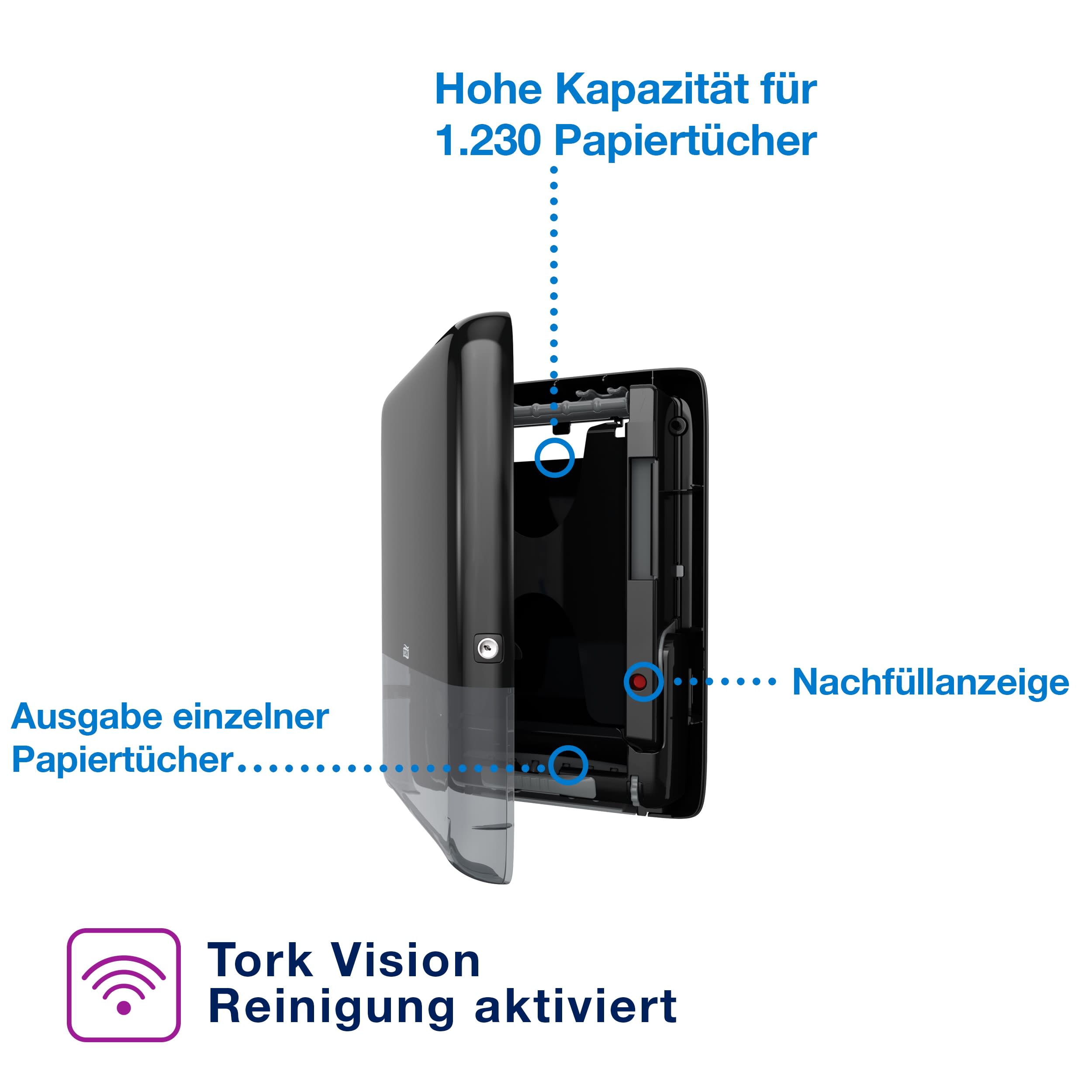 Tork PeakServe® Mini-Spender für Endlos™ Papierhandtücher in Schwarz H5 Hohe Kapazität Elevation-Design 552558