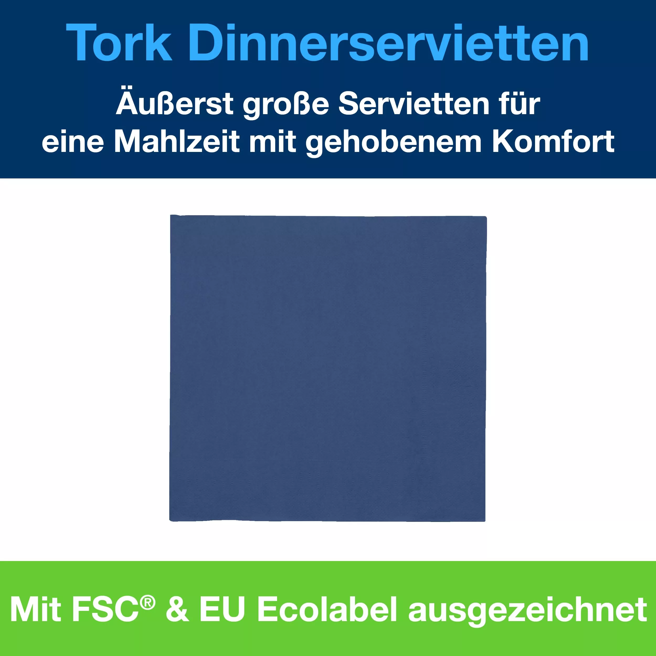 Tork Dinnerservietten Dunkelblau, 1/4-Falz, 2‑lagig, 40 cm × 39 cm, 12 × 150 Servietten, 478756
