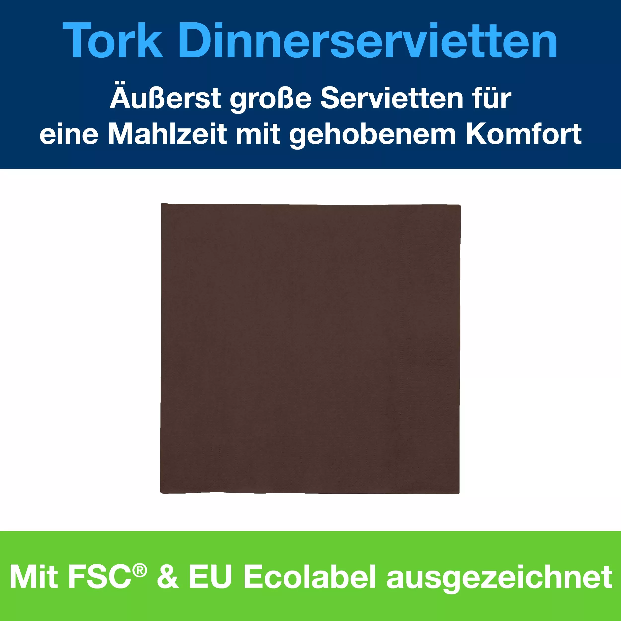Tork Dinnerservietten Braun, 1/4-Falz, 2‑lagig, 40 cm × 39 cm, 12 × 150 Servietten, 478765