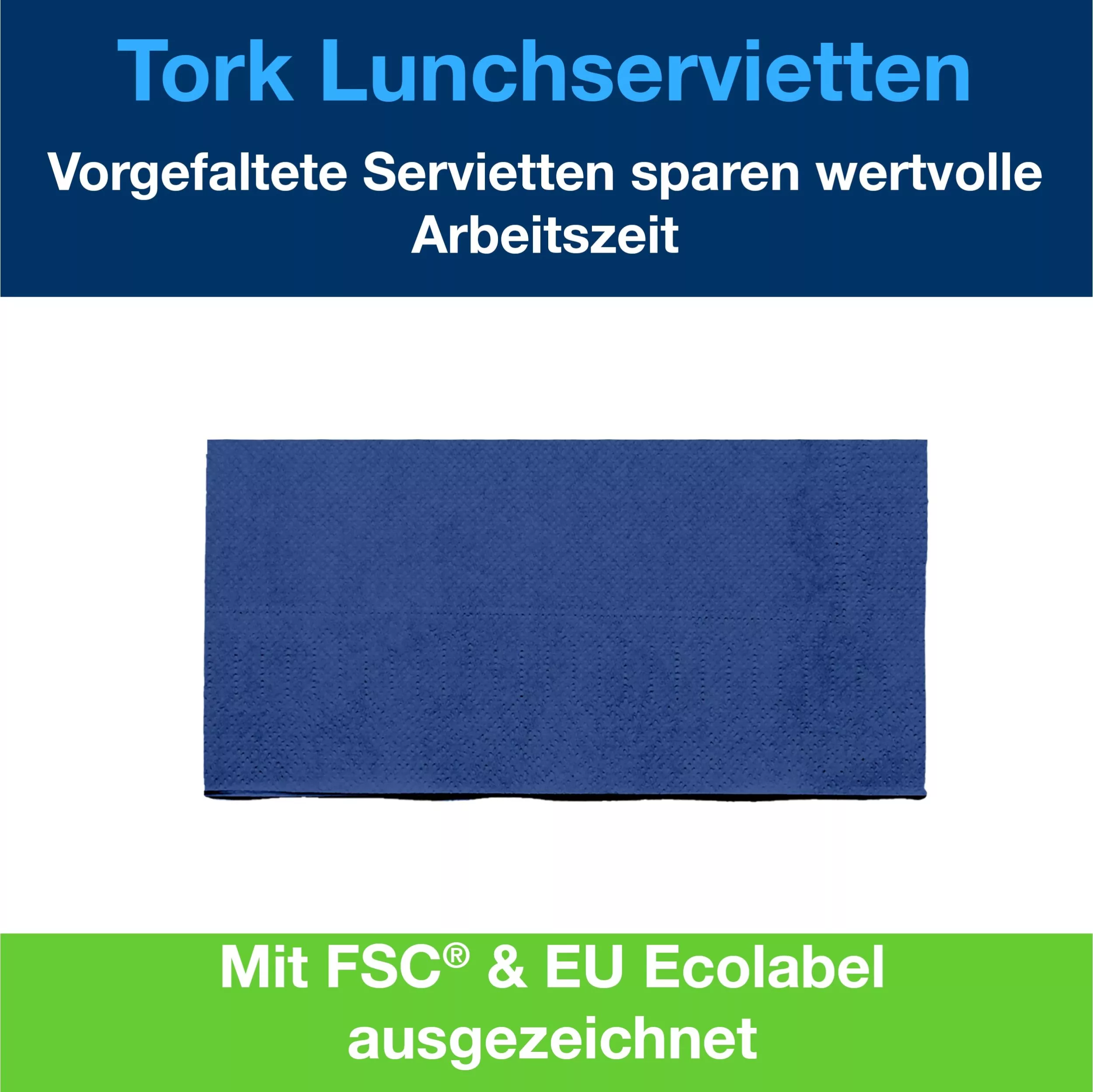 Tork Lunchserviette Dunkelblau, 1/8-Falz, 2-lagig, 33 cm × 33 cm, 10 × 200 Servietten, 477421